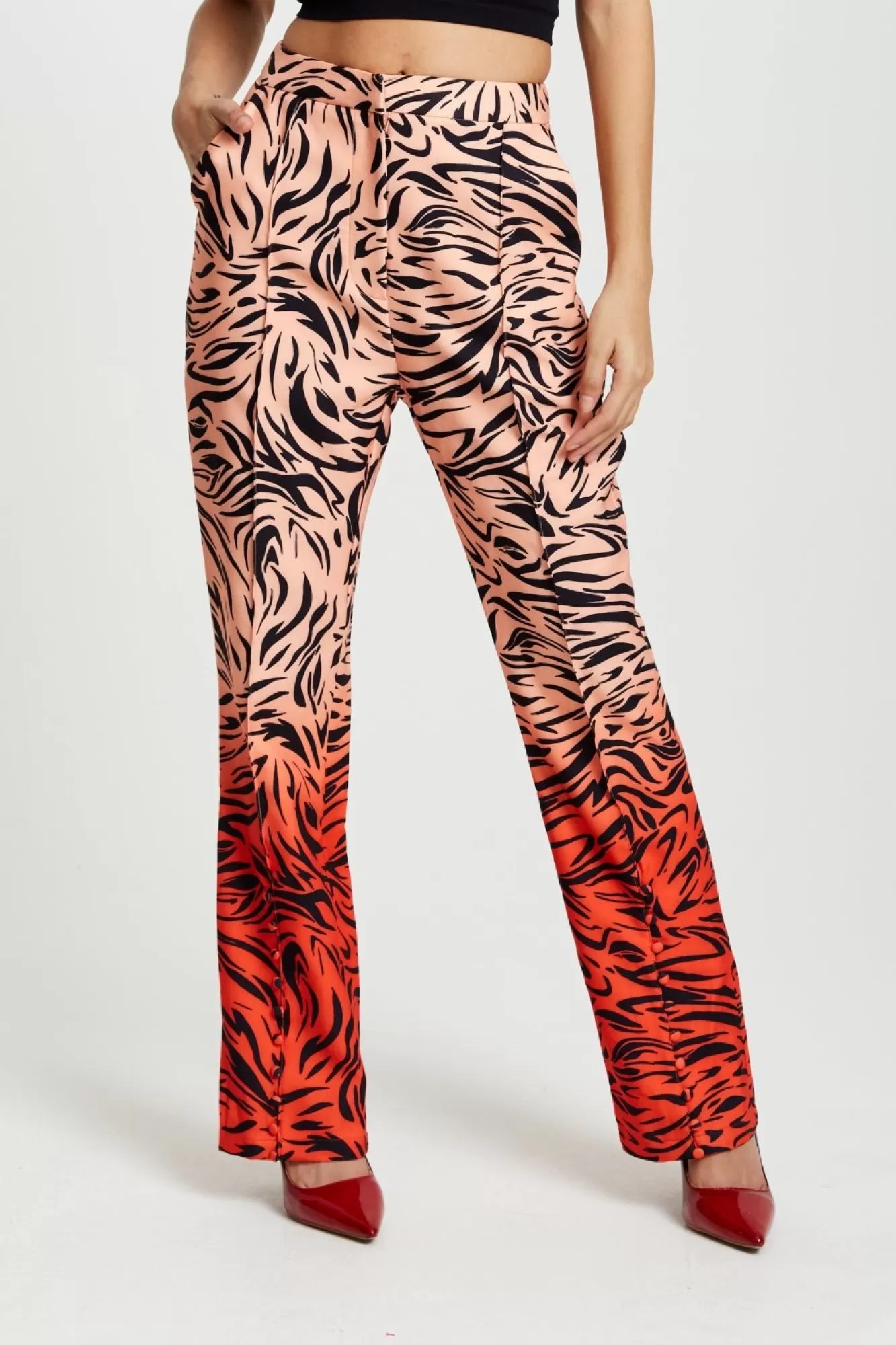 Trousers^Liquorish Zebra Print Suit Trousers With Slit Detail Orangenude