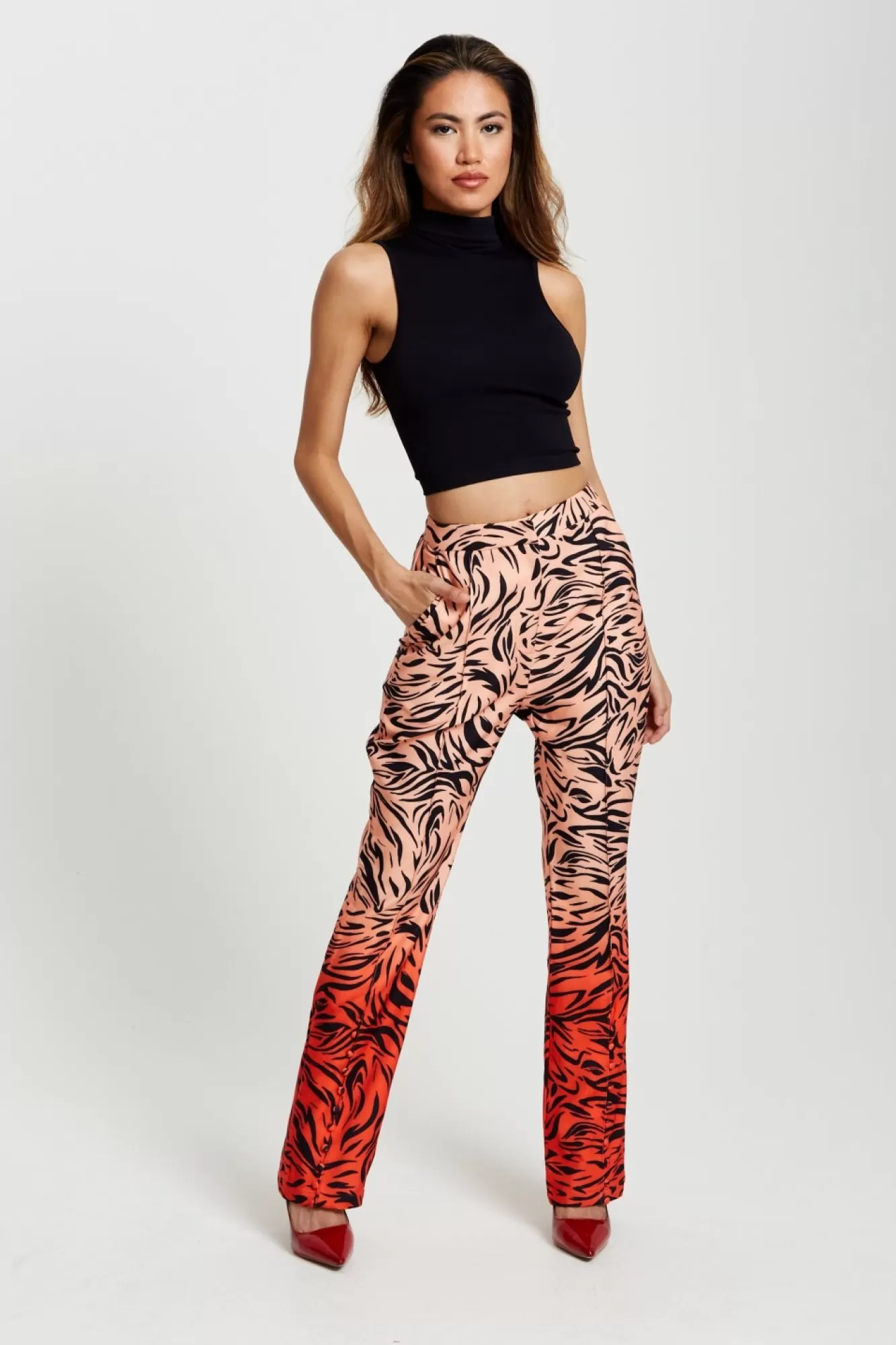 Trousers^Liquorish Zebra Print Suit Trousers With Slit Detail Orangenude
