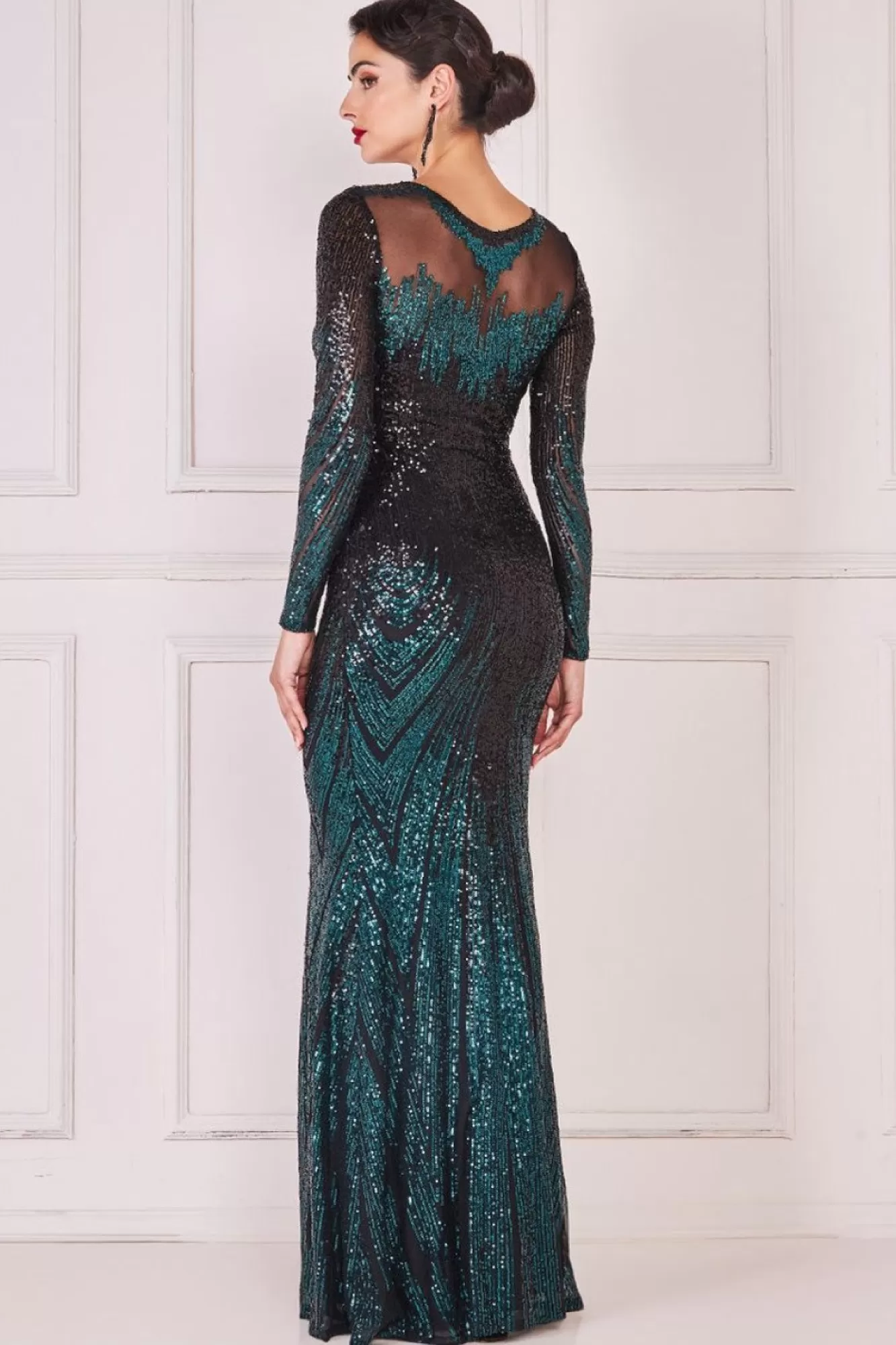 Maxi Dresses^* Long Sleeve Aztec Sequin Maxi Emerald
