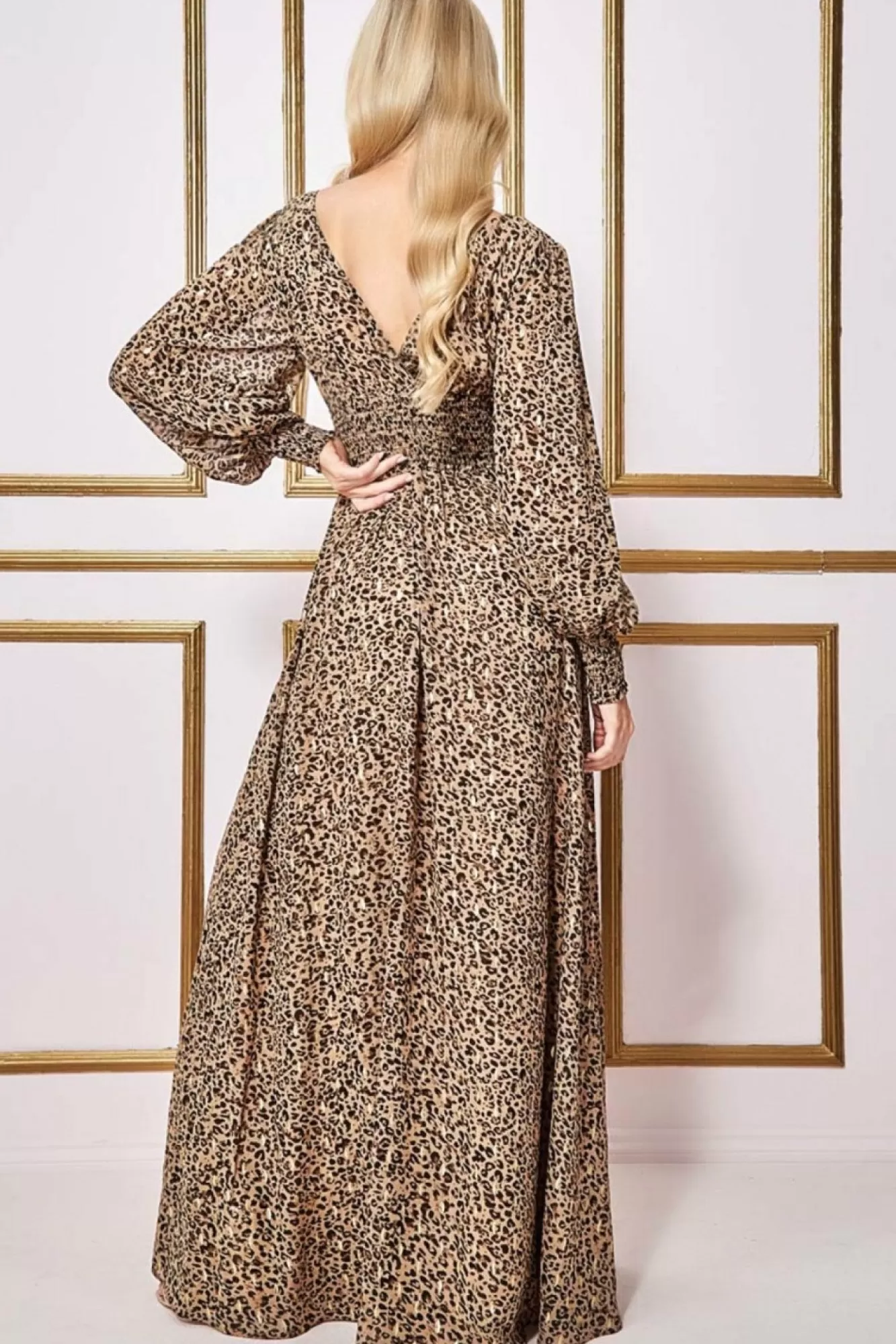 Maxi Dresses^* Long Sleeve Maxi Shirred Waistband - Animal Print Animalprint