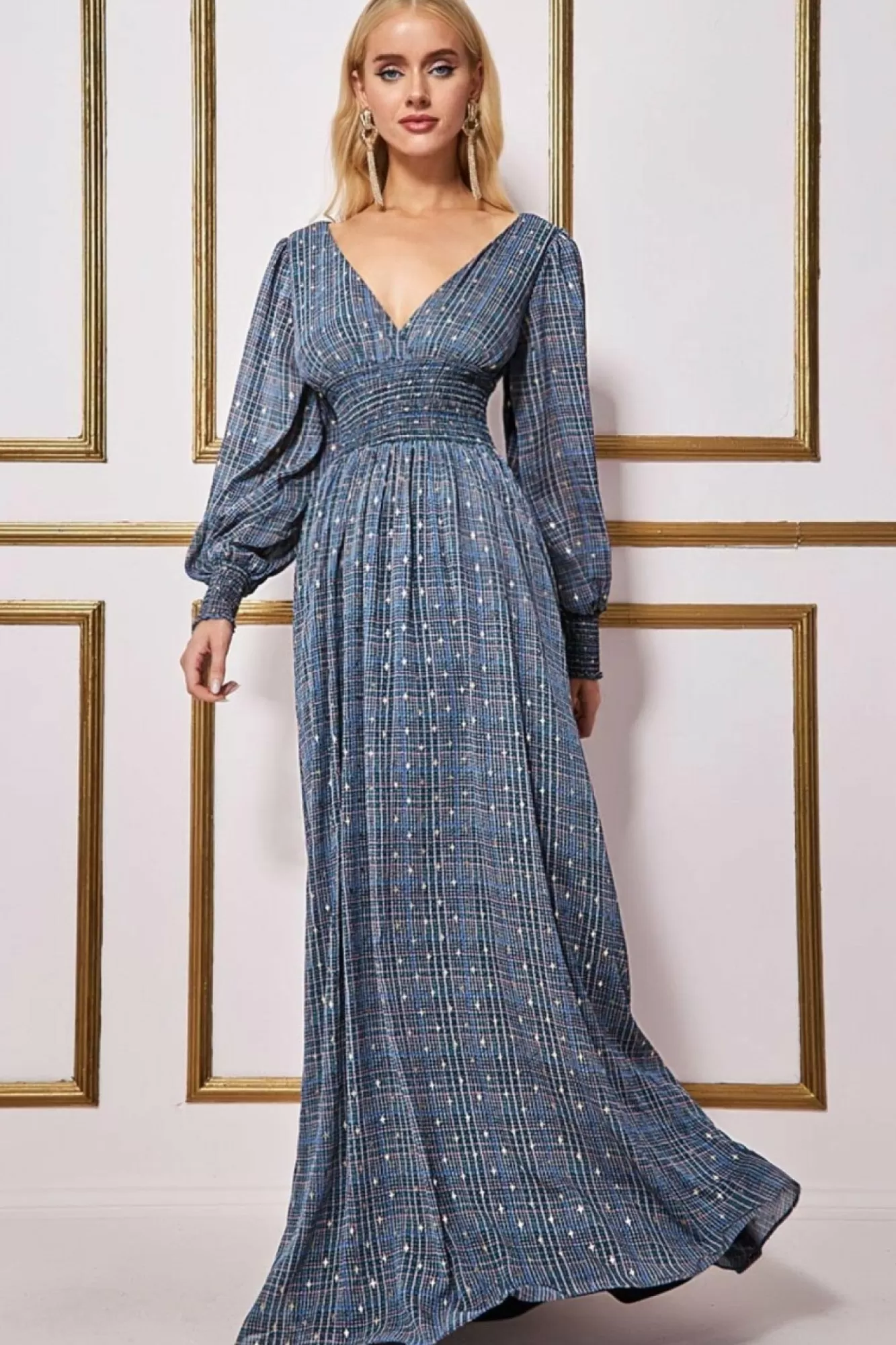 Maxi Dresses^* Long Sleeve Maxi Shirred Waistband - Check Print Checkprint