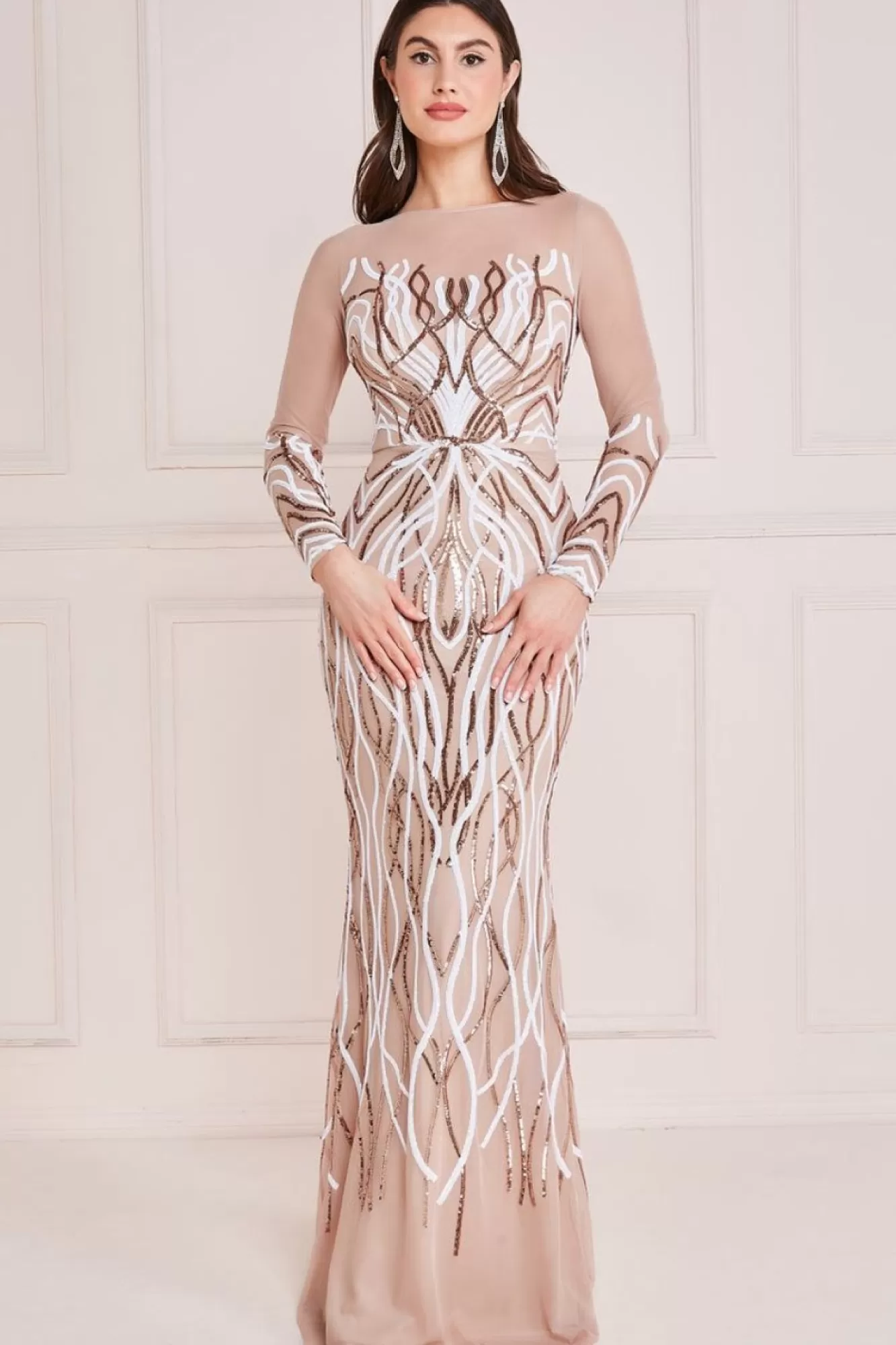 Maxi Dresses^* Long Sleeve Sequin Flame Maxi Champagne