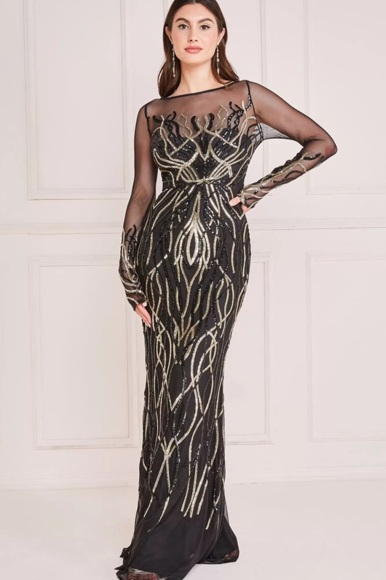 Maxi Dresses^* Long Sleeve Sequin Flame Maxi Gold