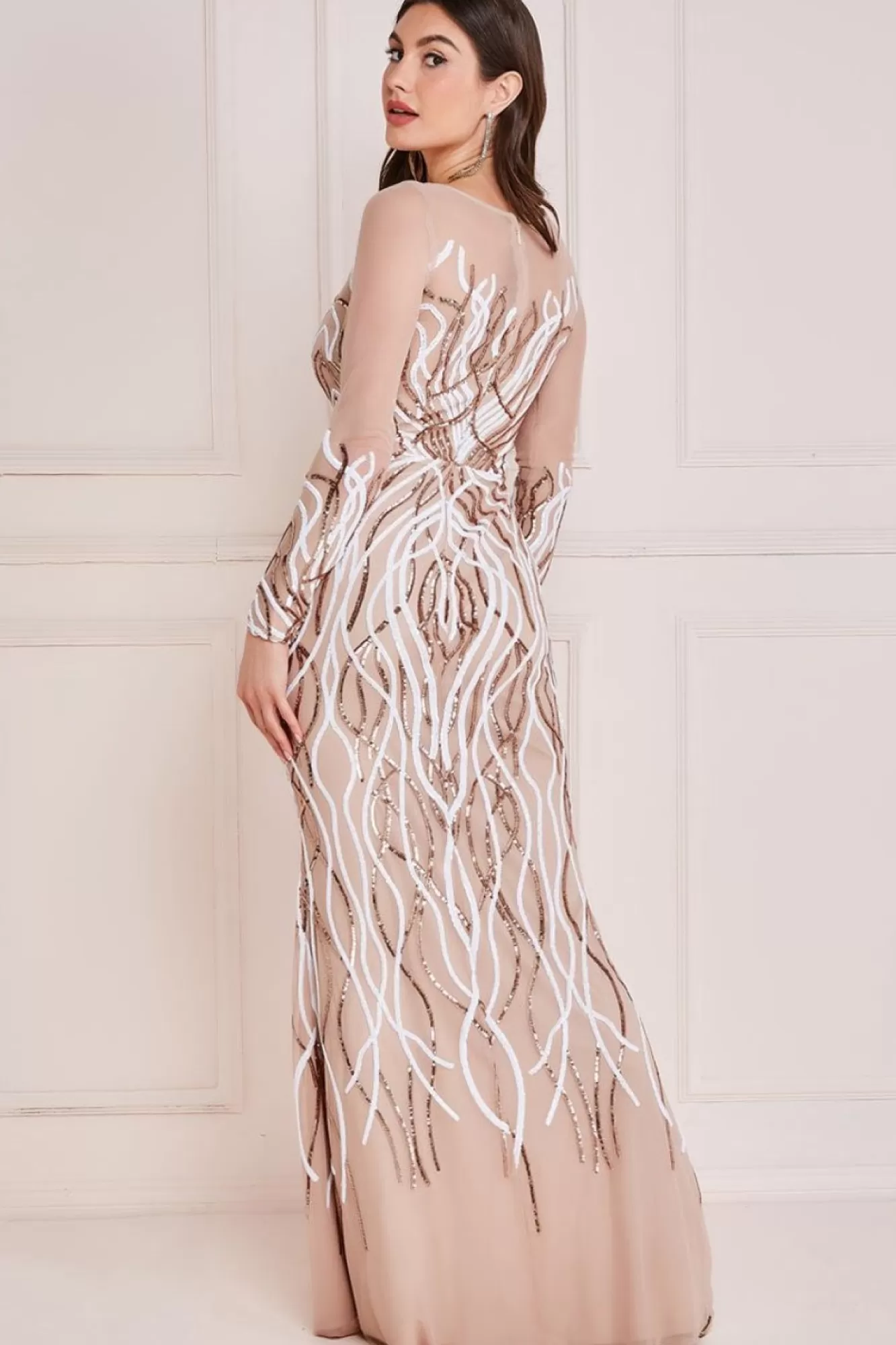 Maxi Dresses^* Long Sleeve Sequin Flame Maxi Champagne