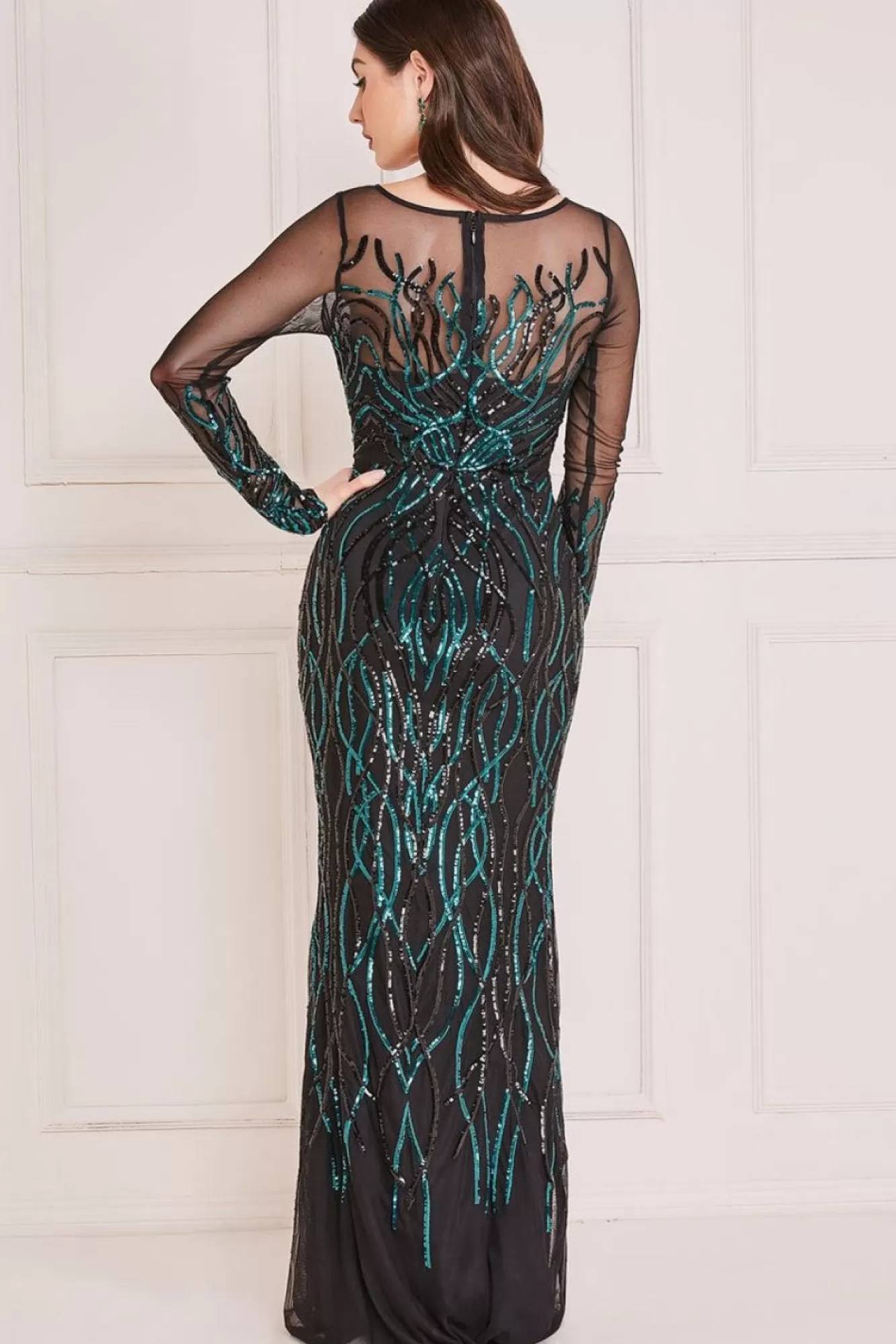 Maxi Dresses^* Long Sleeve Sequin Flame Maxi Emerald