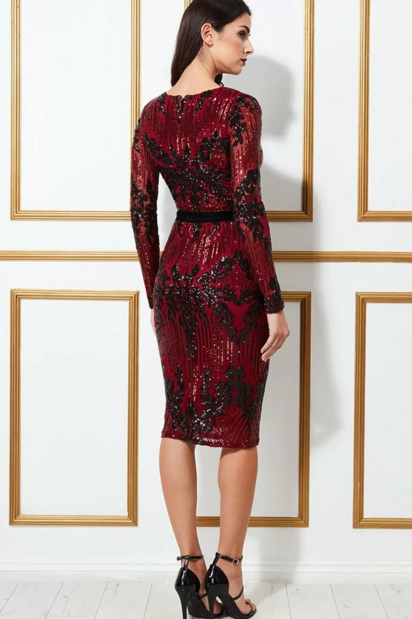 Midi Dresses^* Long Sleeve Sequin Party Midi Dress Wine