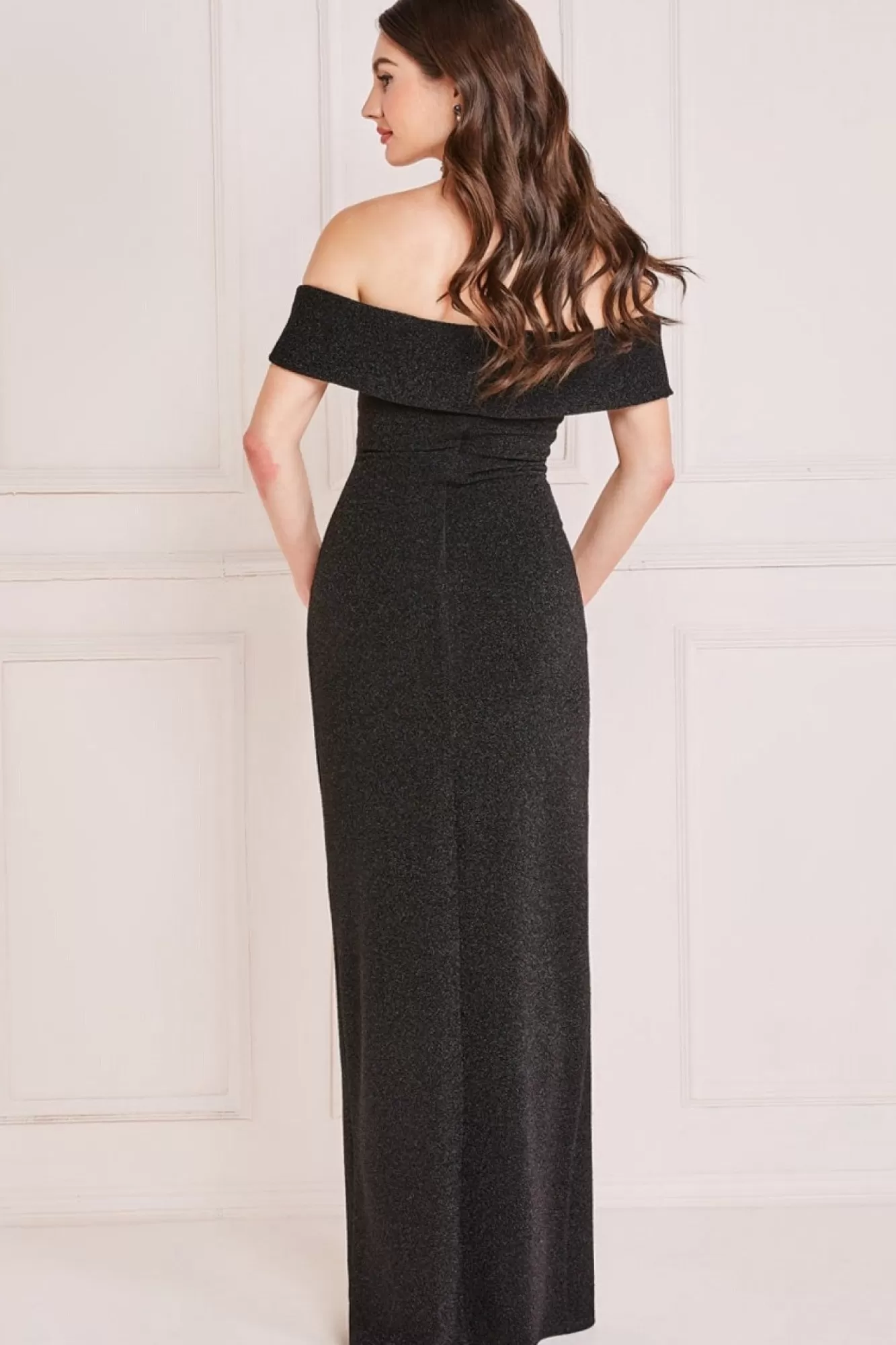 Maxi Dresses^* Lurex Bardot Maxi With Waterfall Ruffle Black