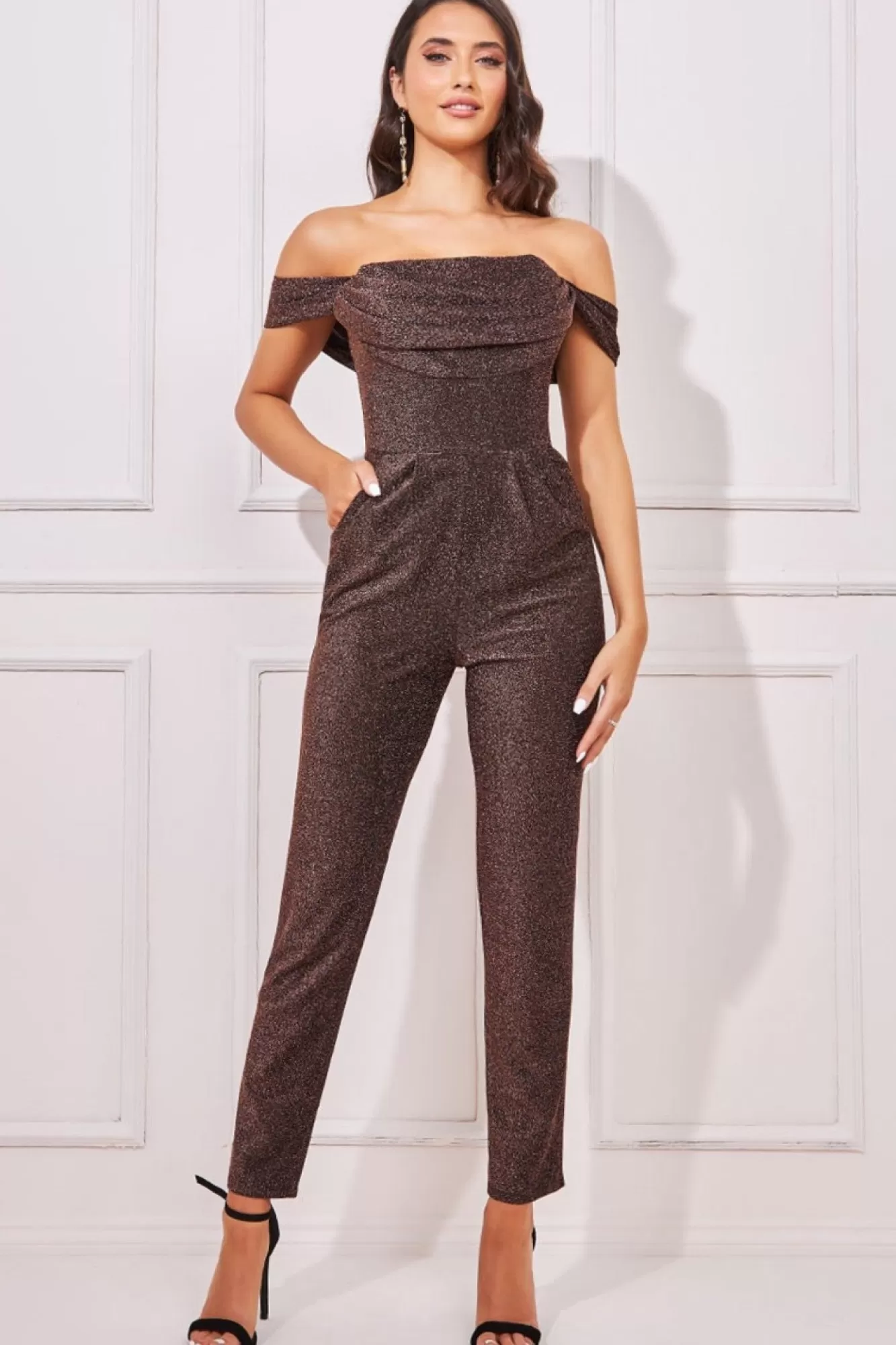 Midi Dresses^* Lurex Cowl Neck Jumpsuit Bronze
