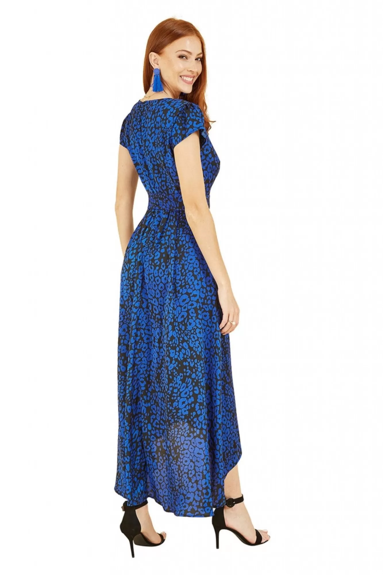Midi Dresses^Mela London Animal Print Dip Hem Midi Wrap Dress Blue