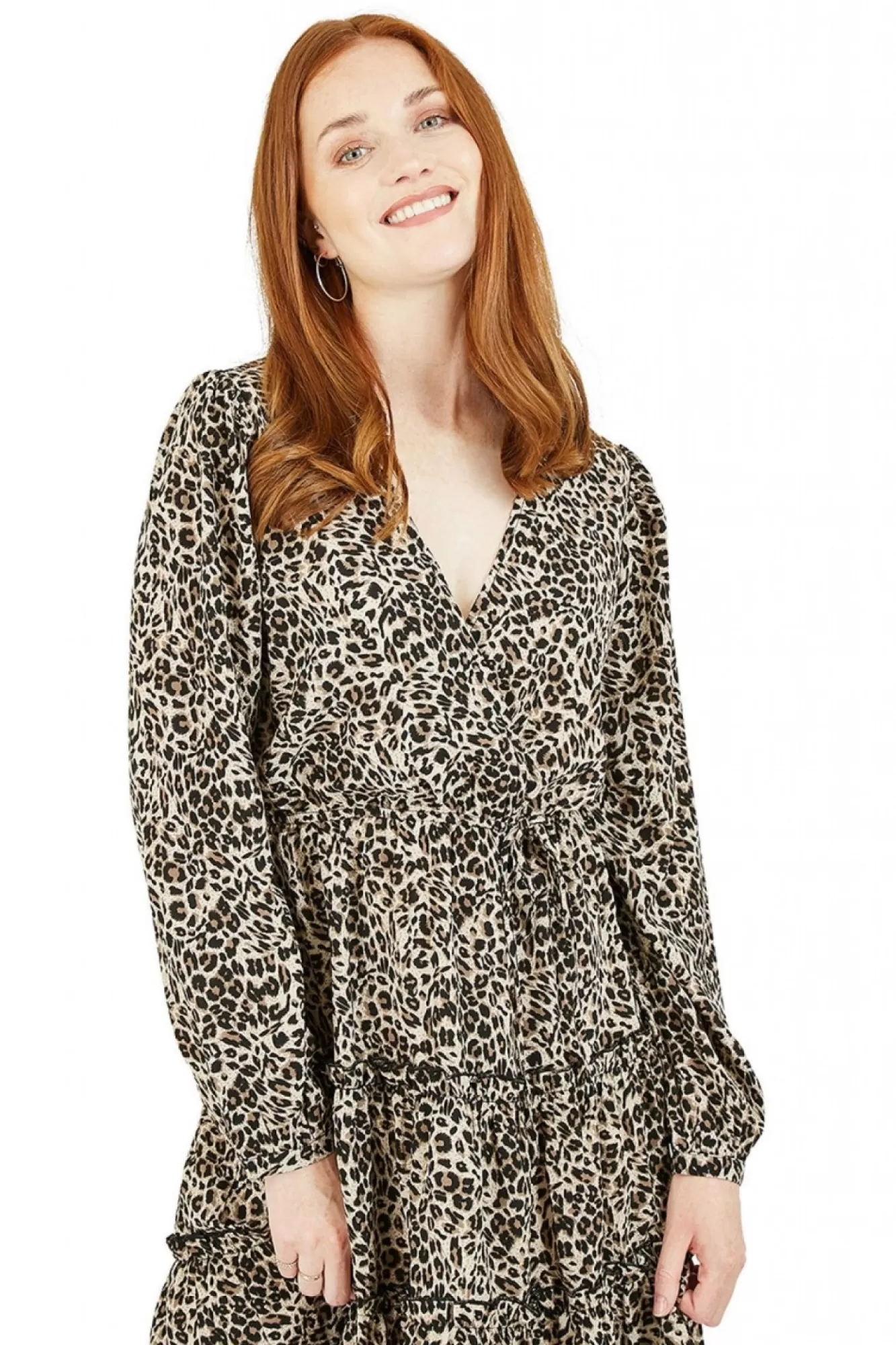 Mini Dresses^Mela London Animal Tiered Wrap Dress Brown