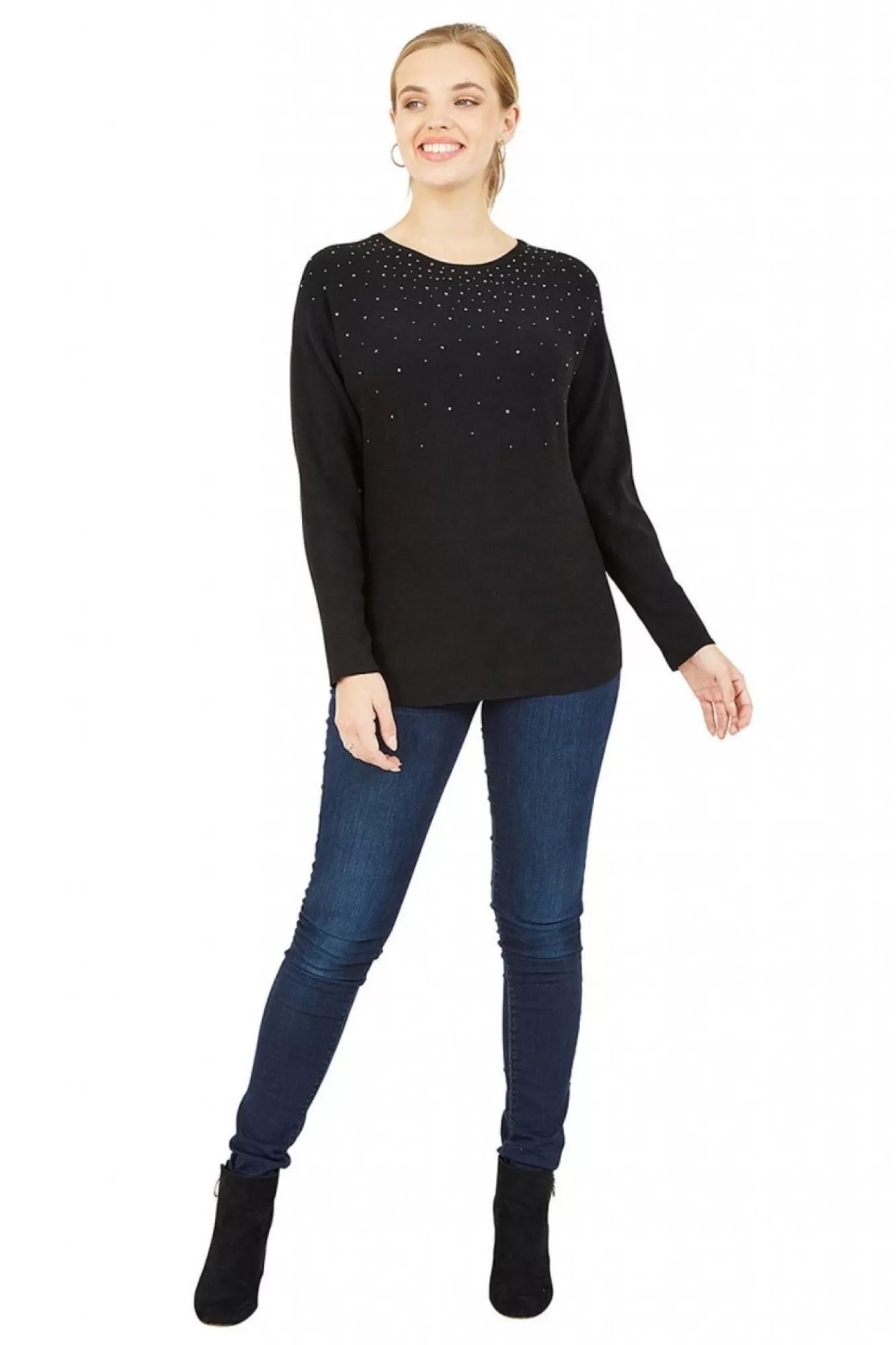 Jumpers^Mela London Batwing Jumper With Sparkly Neckline Black