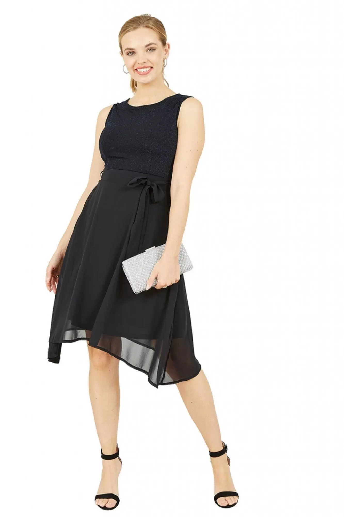 Mini Dresses^Mela London Blue Sparkle Dress With Woven Skirt Black