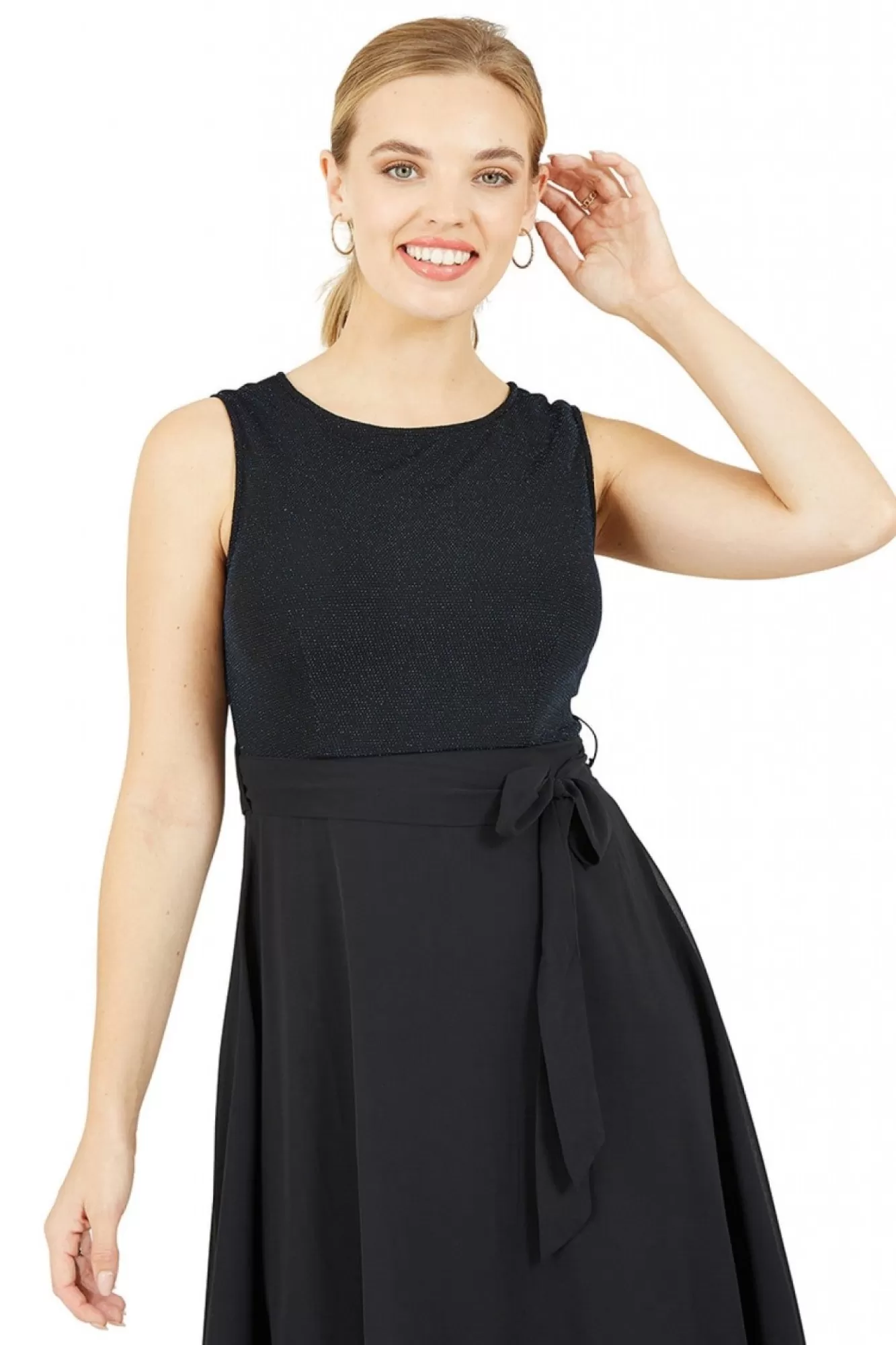Mini Dresses^Mela London Blue Sparkle Dress With Woven Skirt Black
