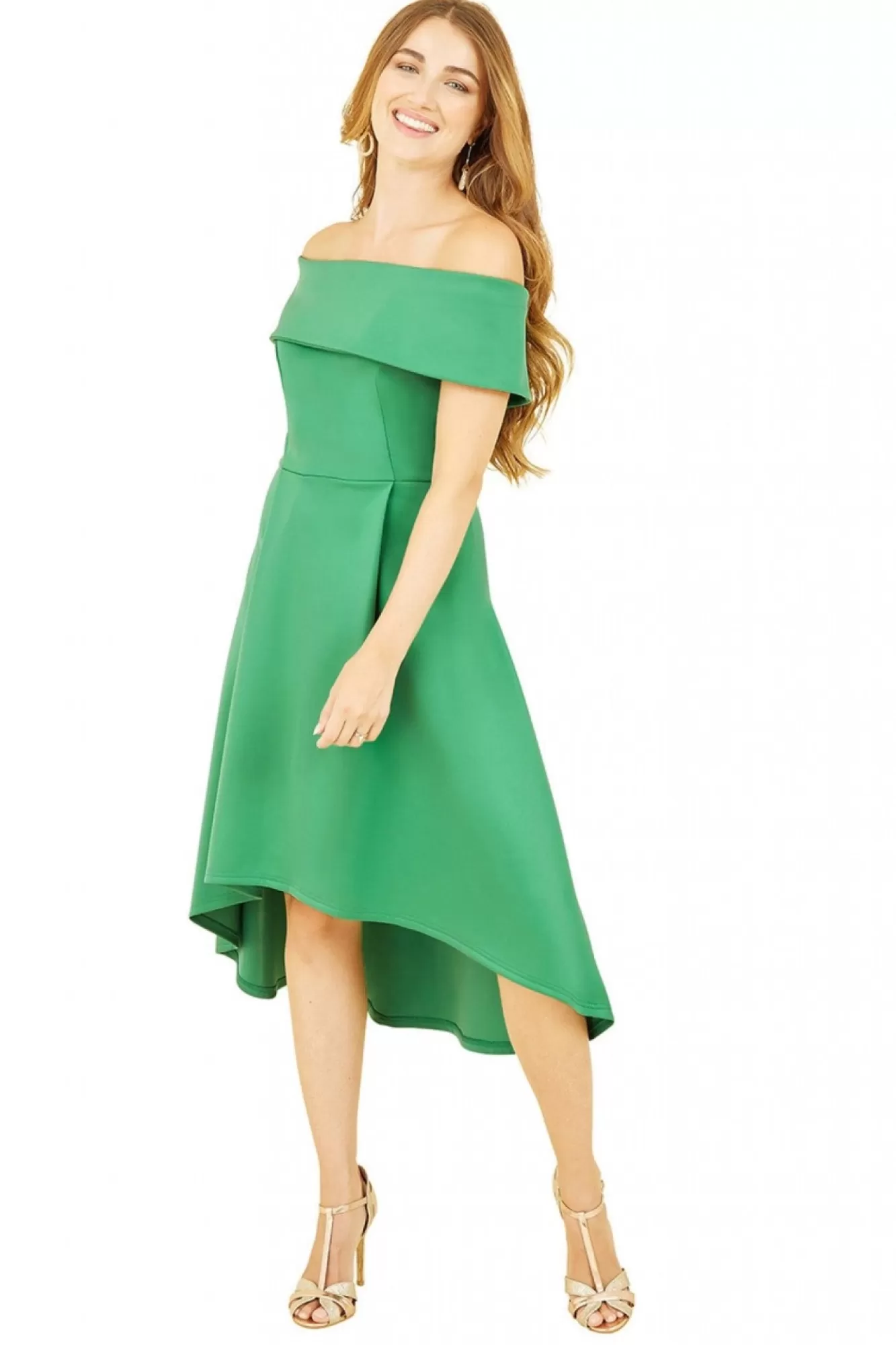 Mini Dresses^Mela London Bright Bardot Dipped Hem Dress Green