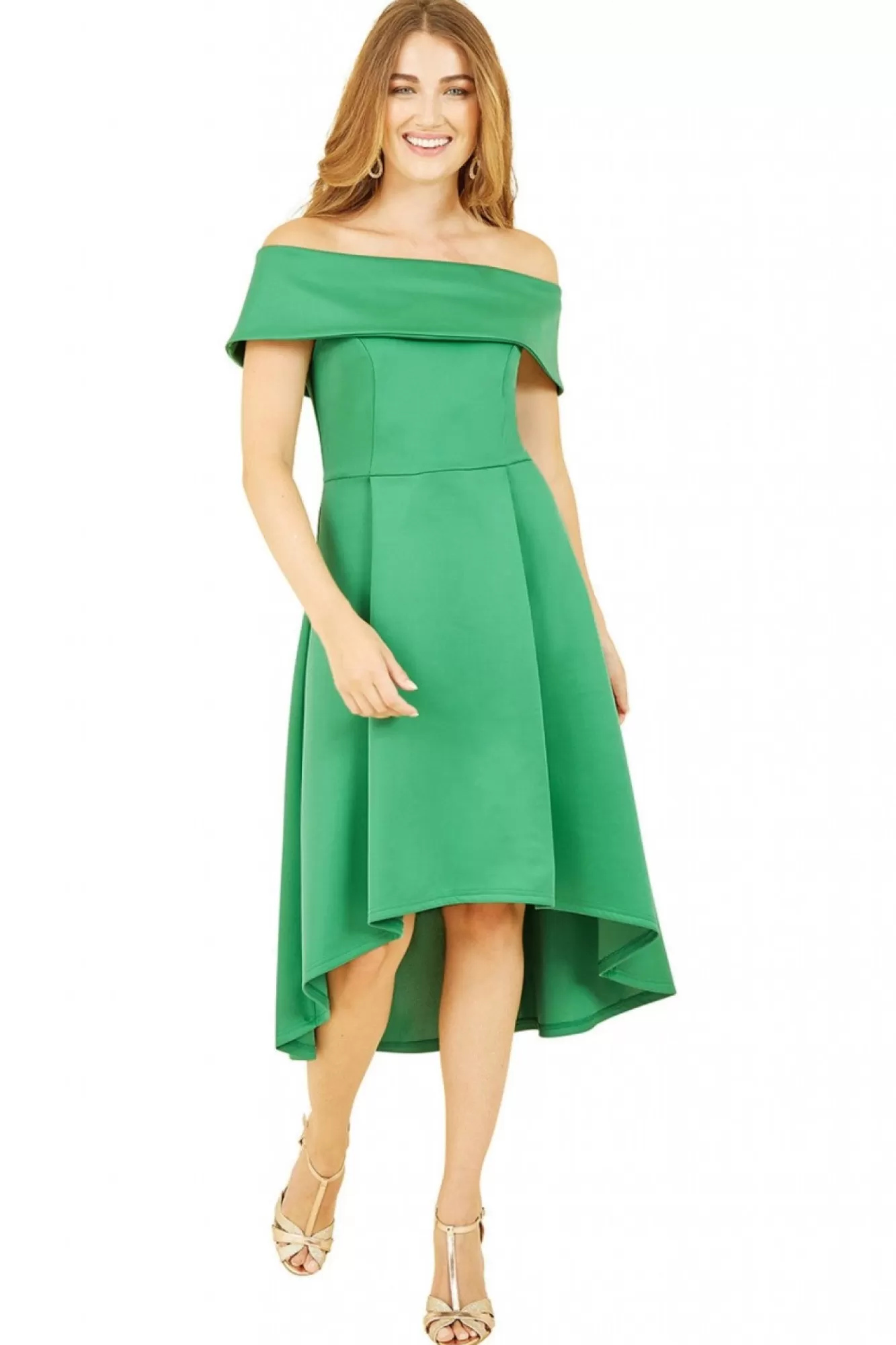 Mini Dresses^Mela London Bright Bardot Dipped Hem Dress Green