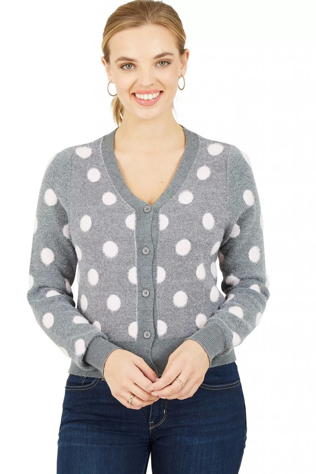 Cardigans^Mela London Buttoned Down Spot Cardigan Grey