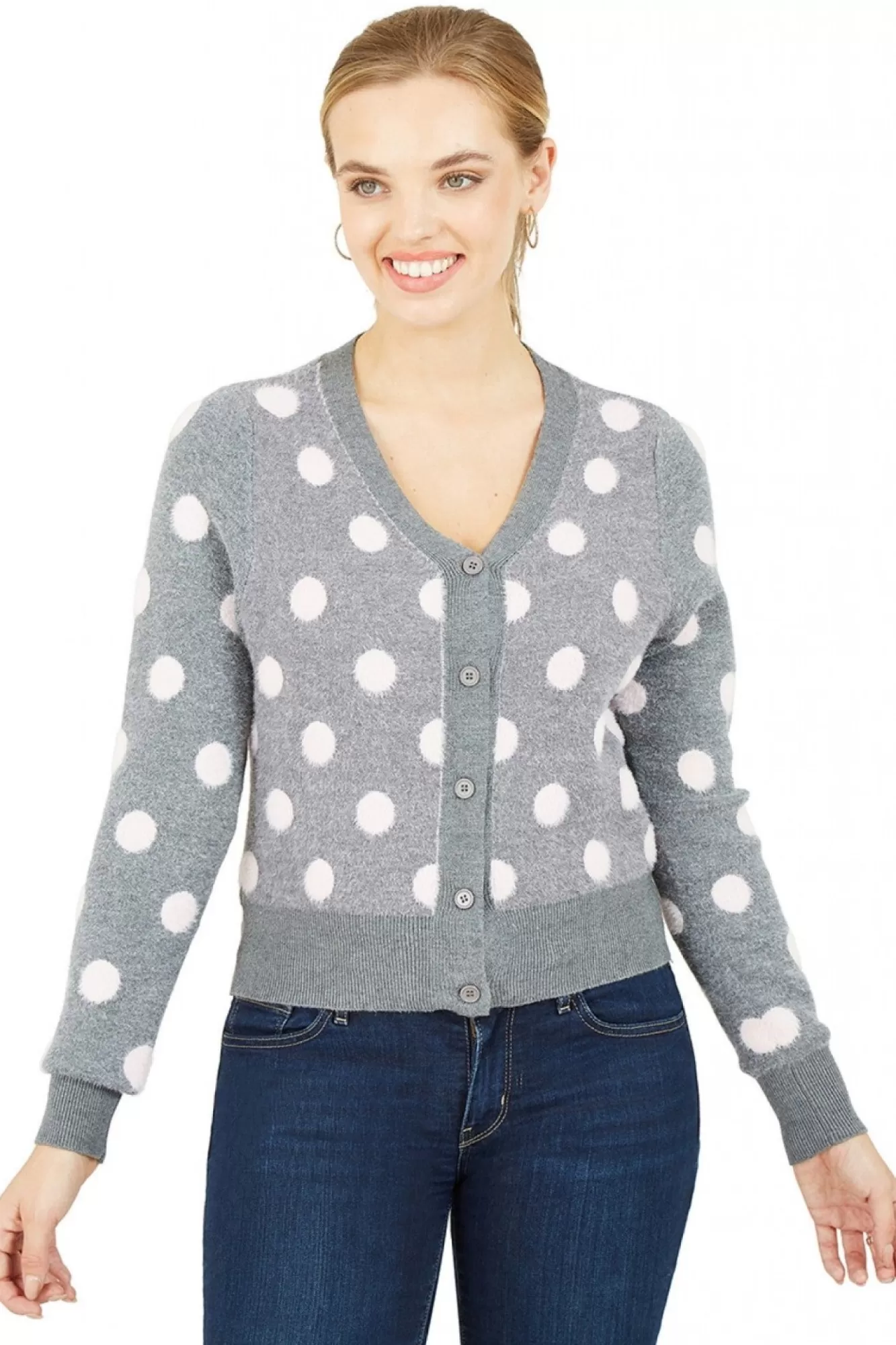 Cardigans^Mela London Buttoned Down Spot Cardigan Grey