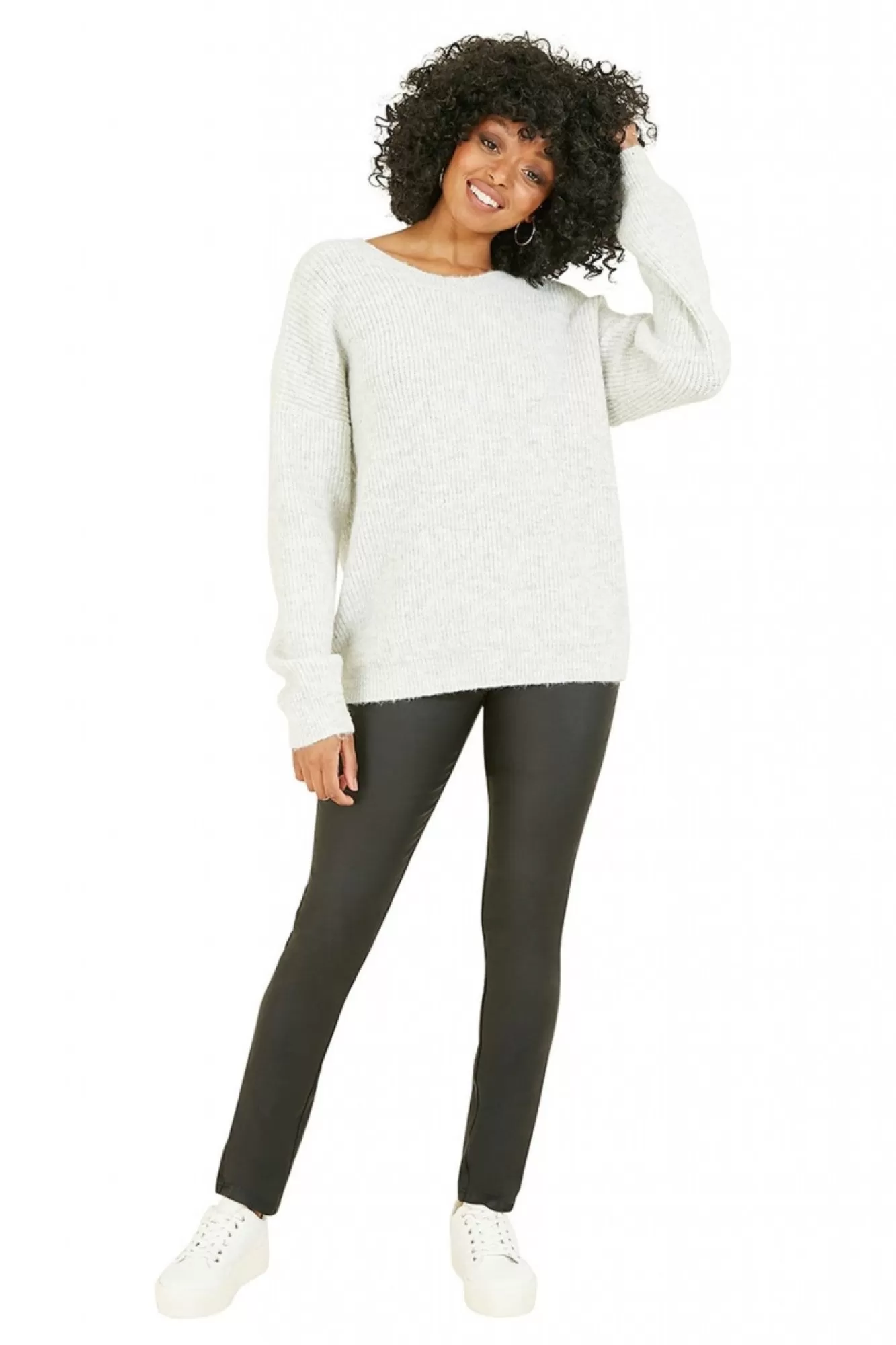 Jumpers^Mela London Diamante Button Knitted Jumper Grey