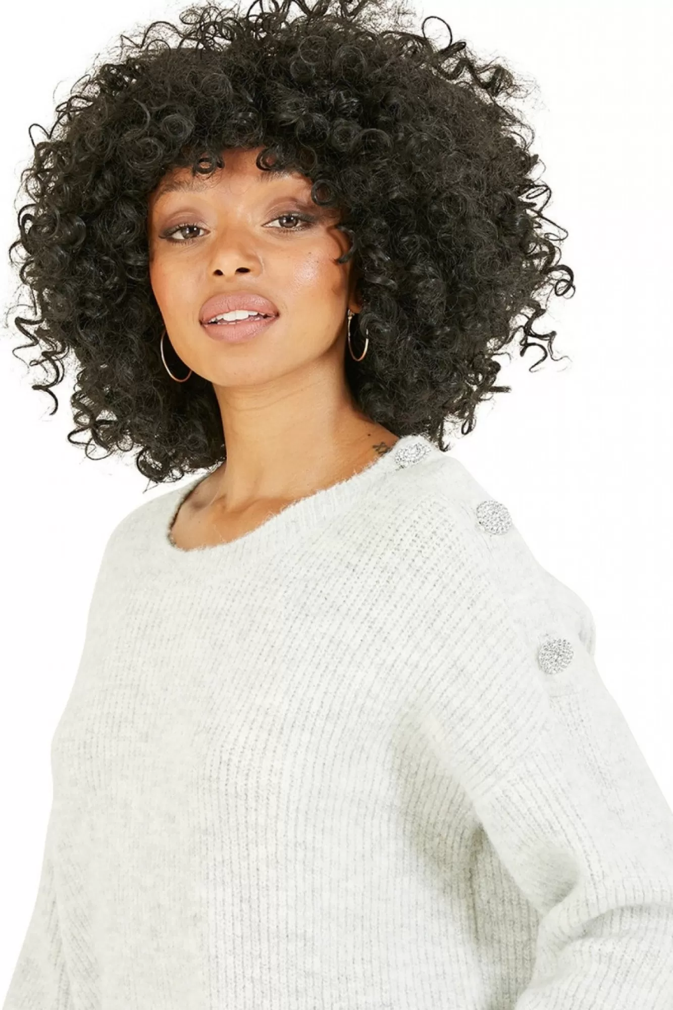 Jumpers^Mela London Diamante Button Knitted Jumper Grey
