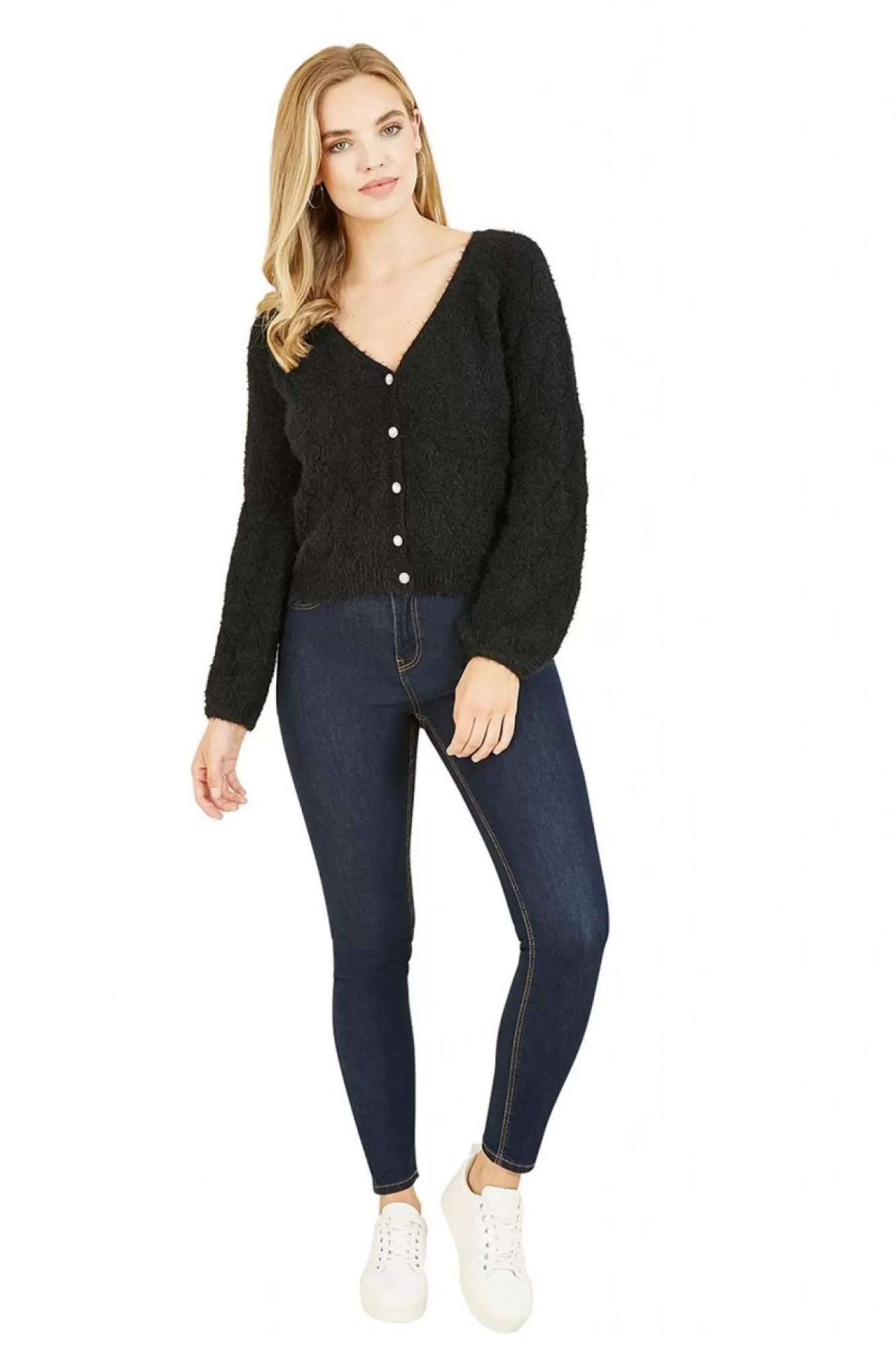 Cardigans^Mela London Diamond Stitch Knitted Cardigan Black
