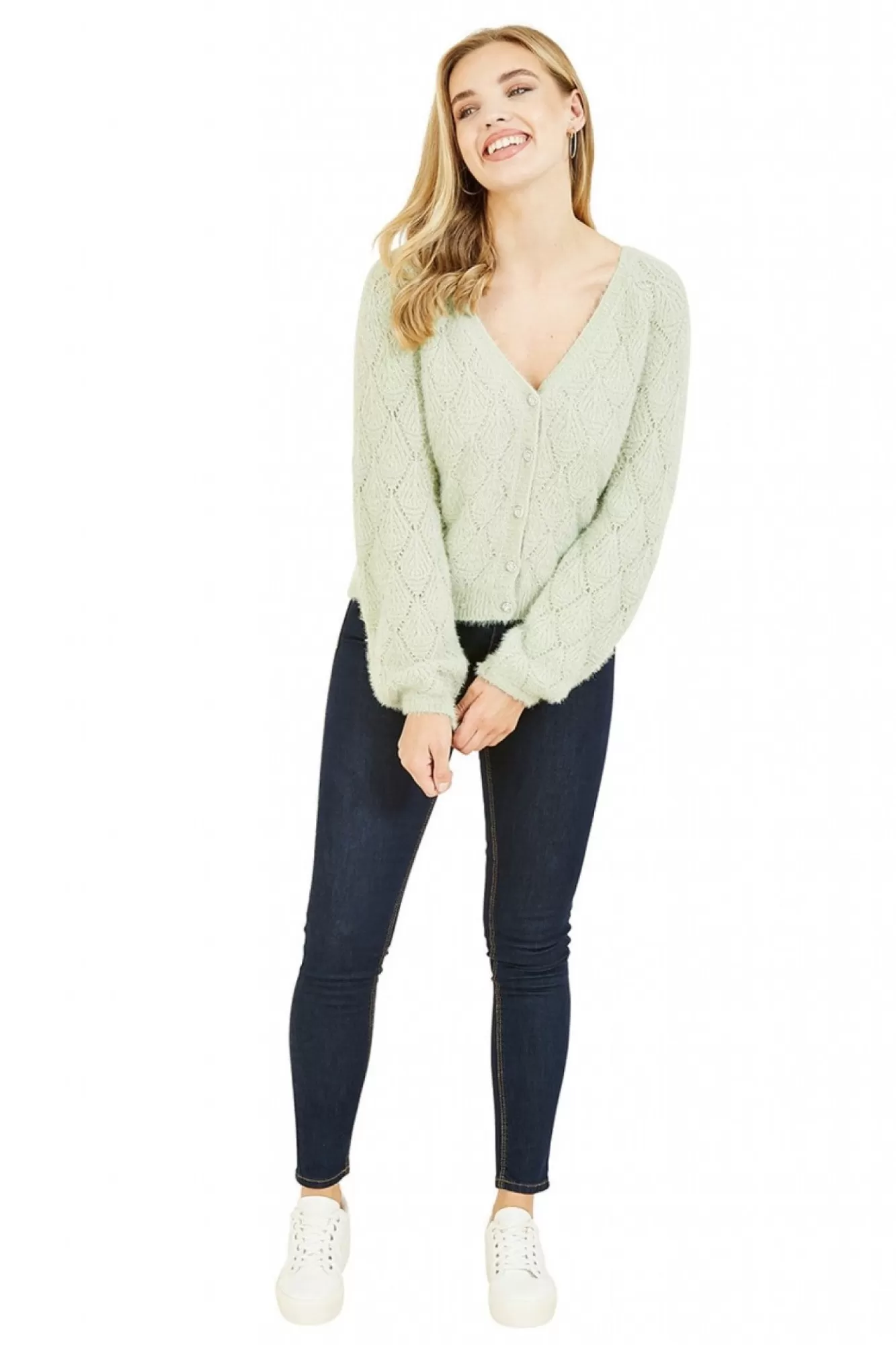 Cardigans^Mela London Diamond Stitch Knitted Cardigan Green