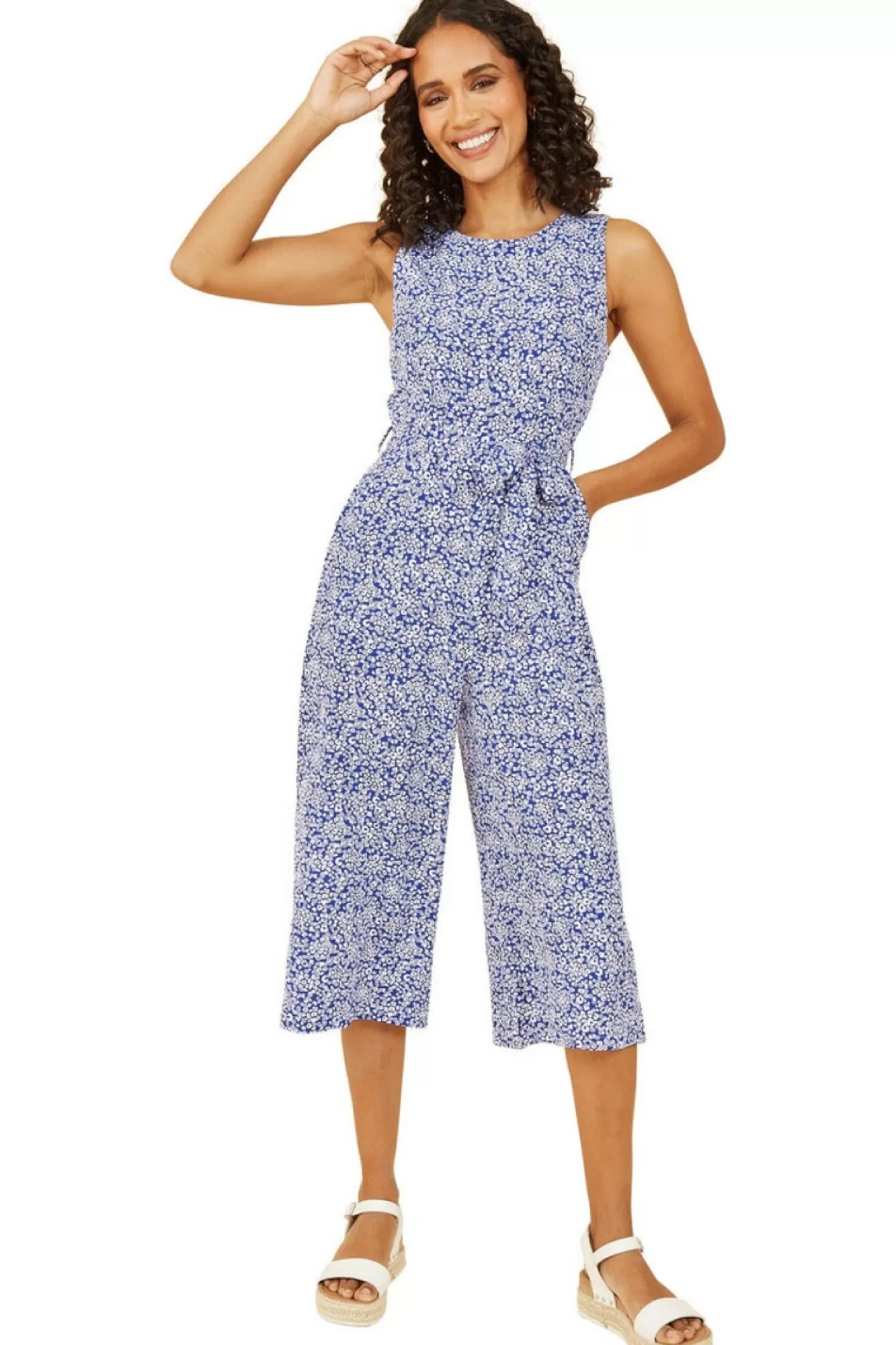 Jumpsuits^Mela London Ditsy Floral Print Culotte Jumpsuit Blue