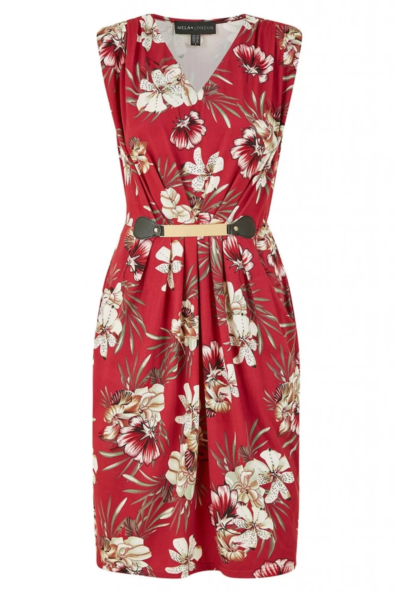 Mini Dresses^Mela London Floral Jersey Pocket Dress With Gold Bar Det Red