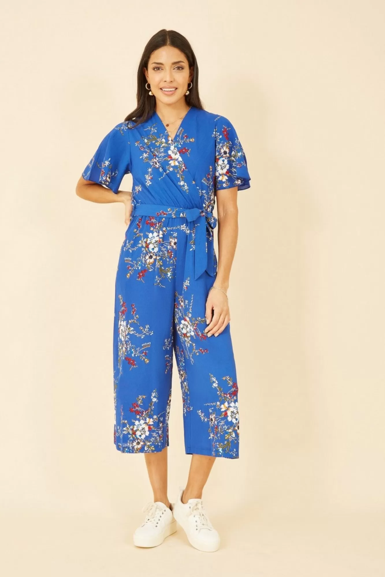 Jumpsuits^Mela London Floral Print Jumpsuit With Angel Sleeves Blue