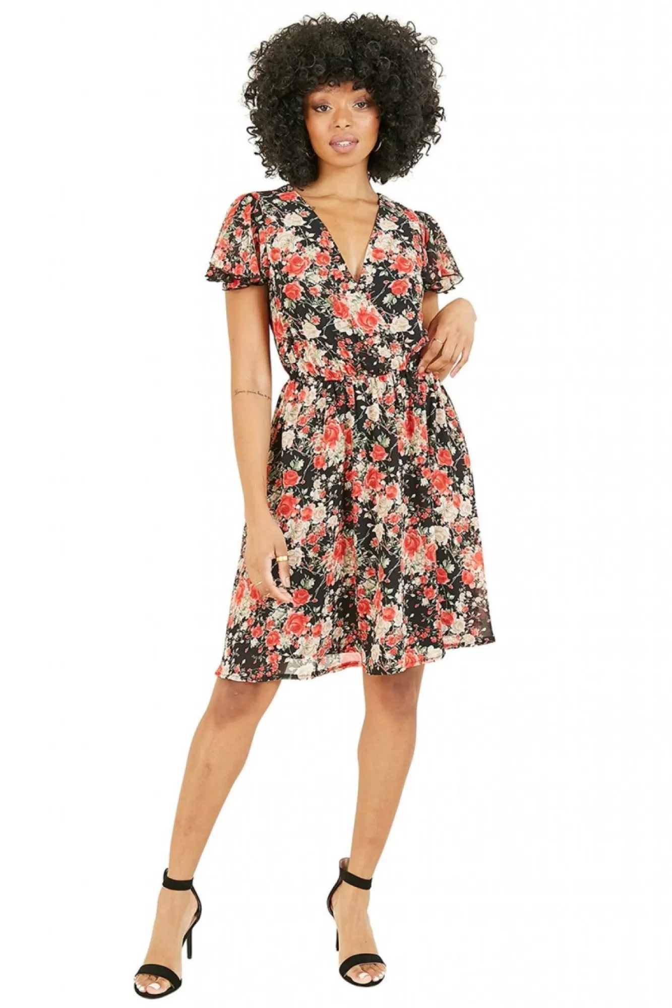Mini Dresses^Mela London Floral Wrap Over Dress Red