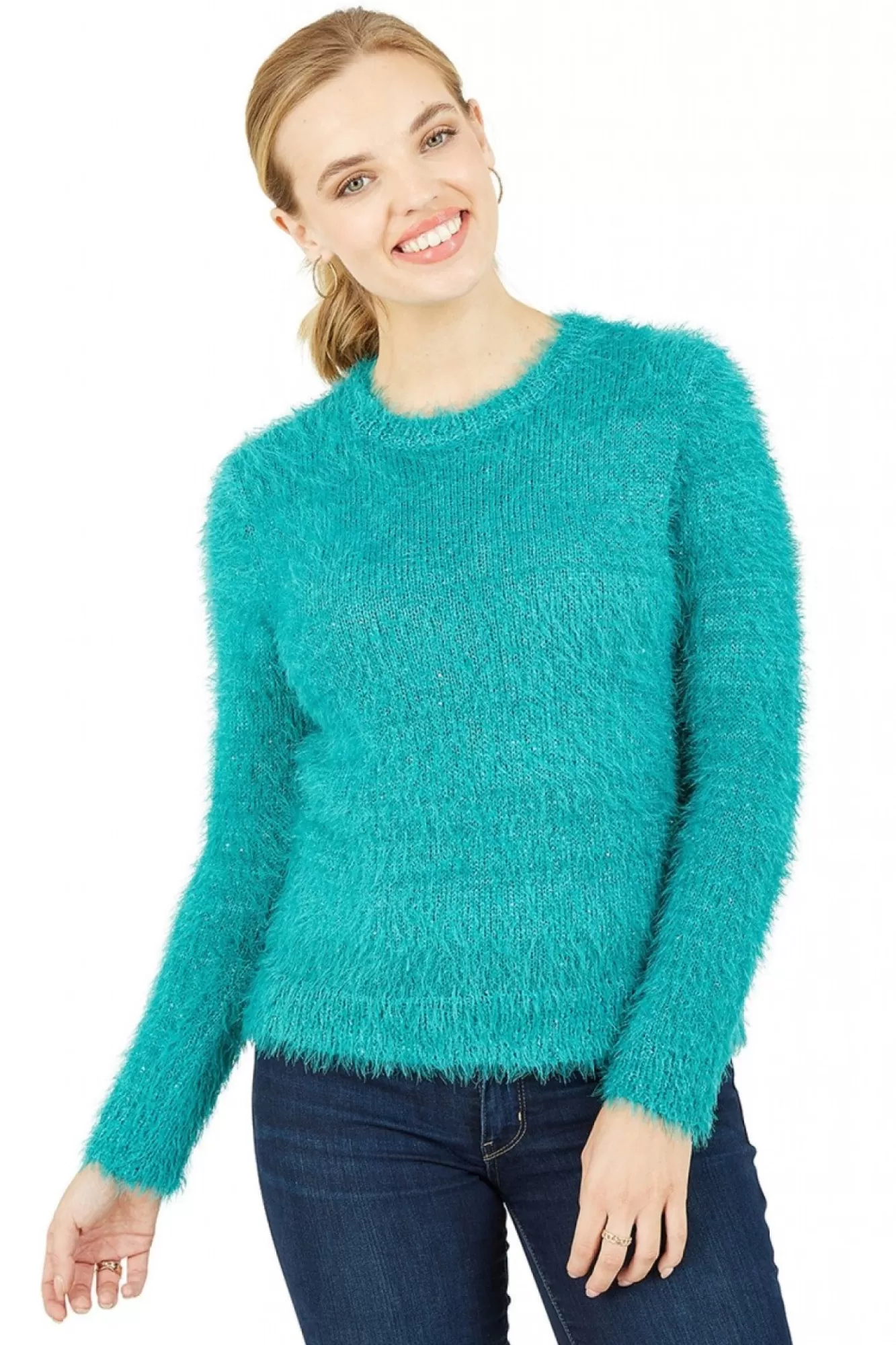 Jumpers^Mela London Fluffy Jumper With Sequins Teal