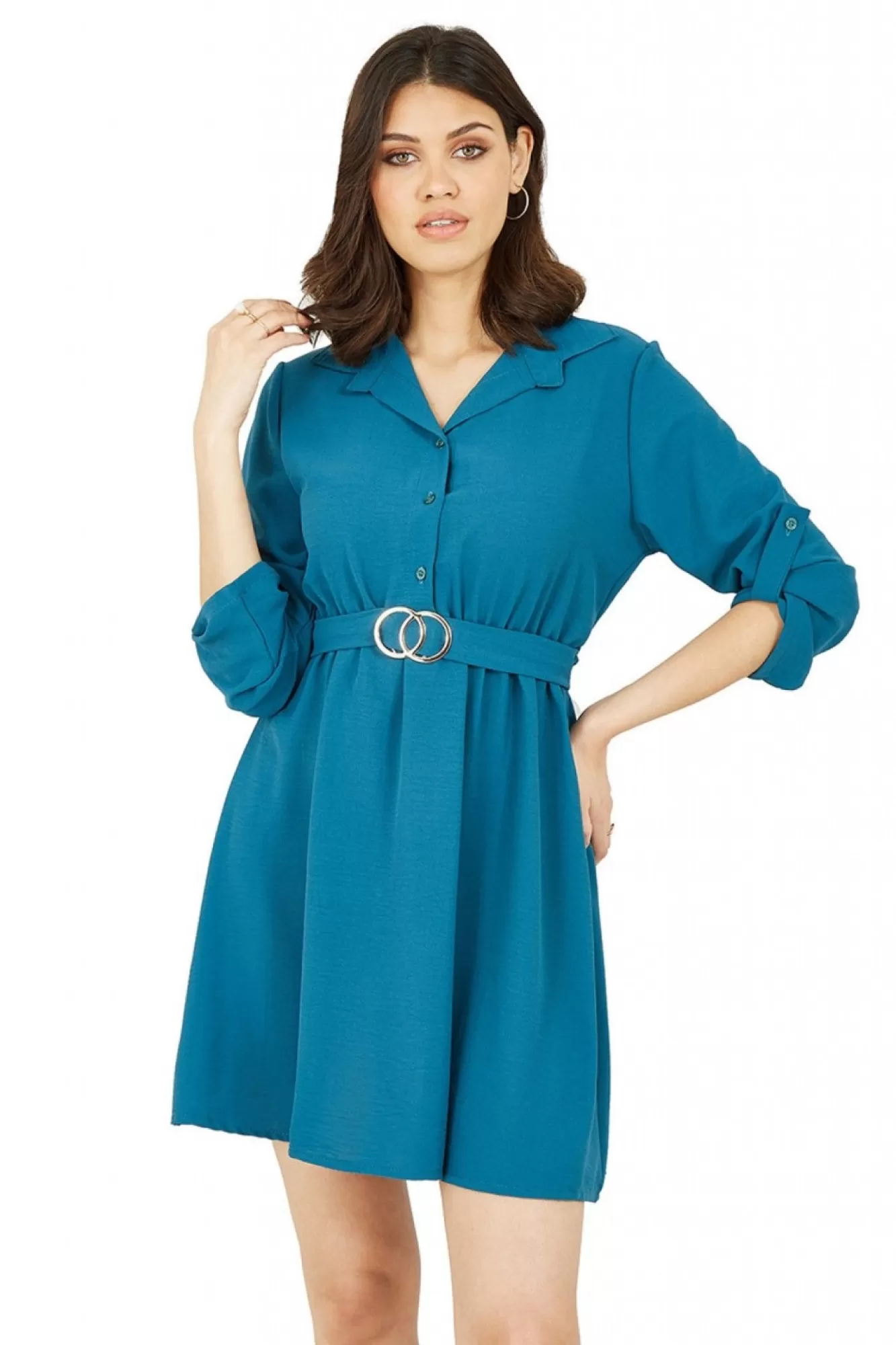 Mini Dresses^Mela London Gold Buckle Shirt Dress Blue