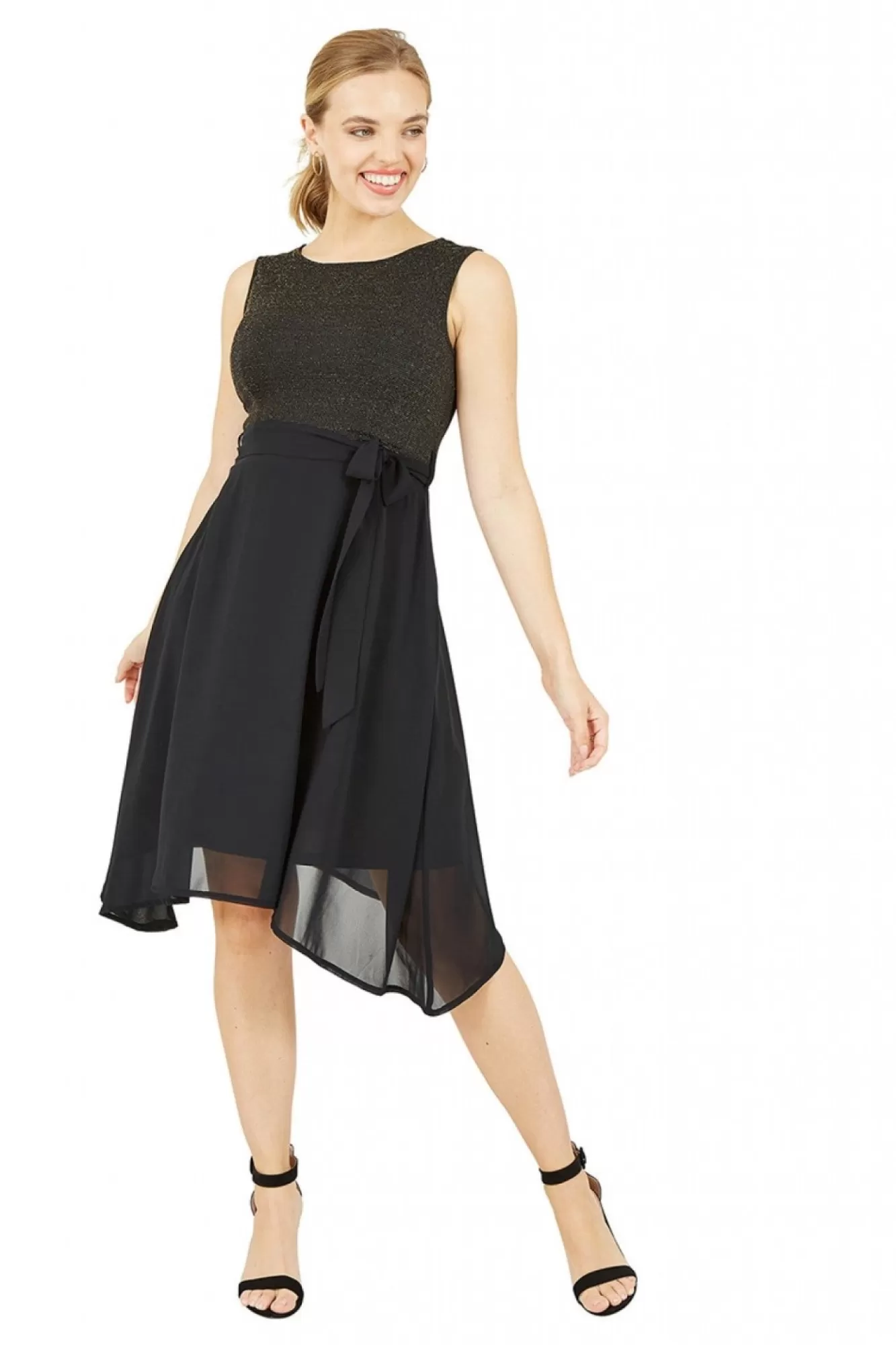 Mini Dresses^Mela London Gold Sparkle Dress With Woven Skirt Black