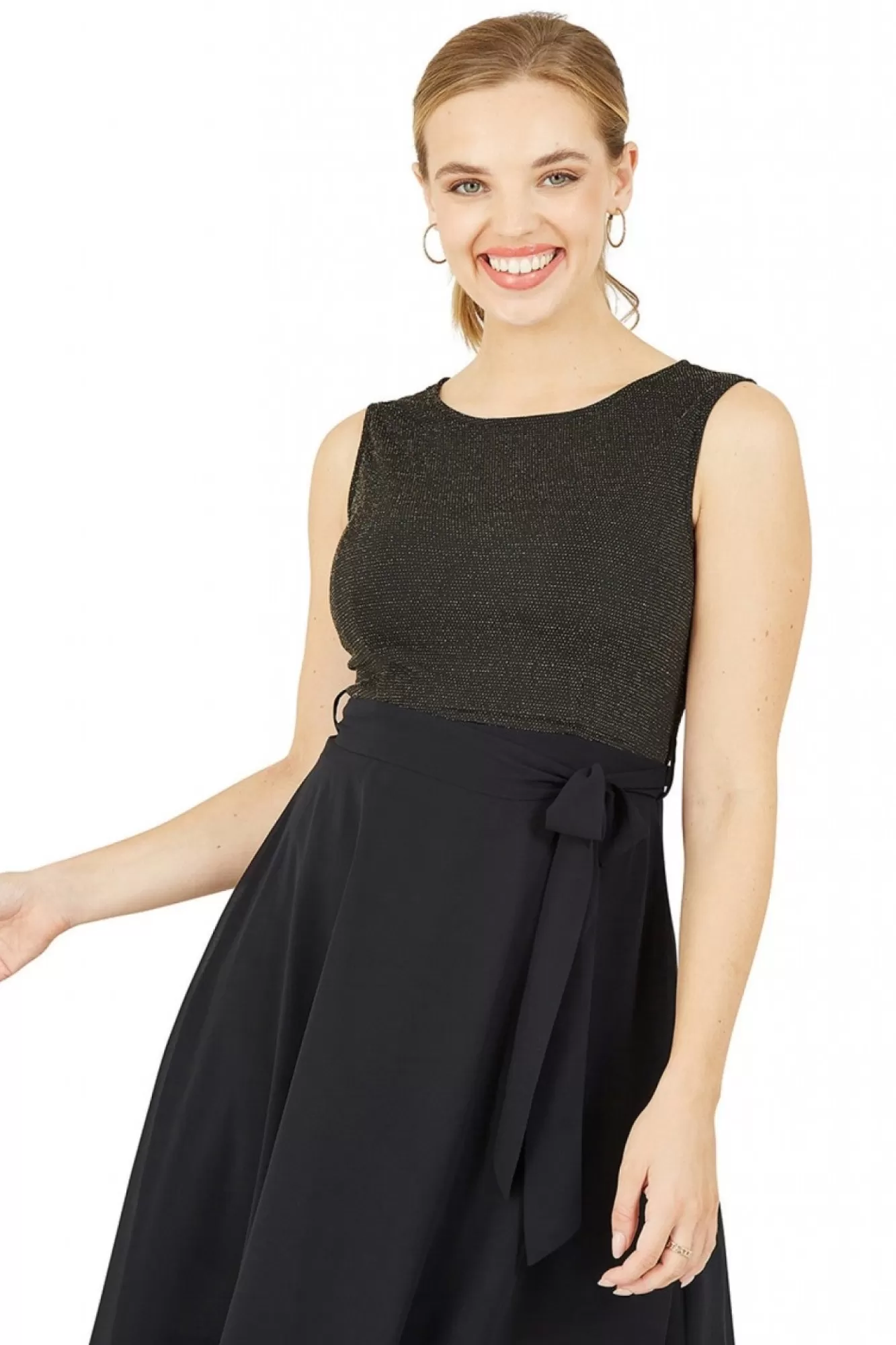 Mini Dresses^Mela London Gold Sparkle Dress With Woven Skirt Black