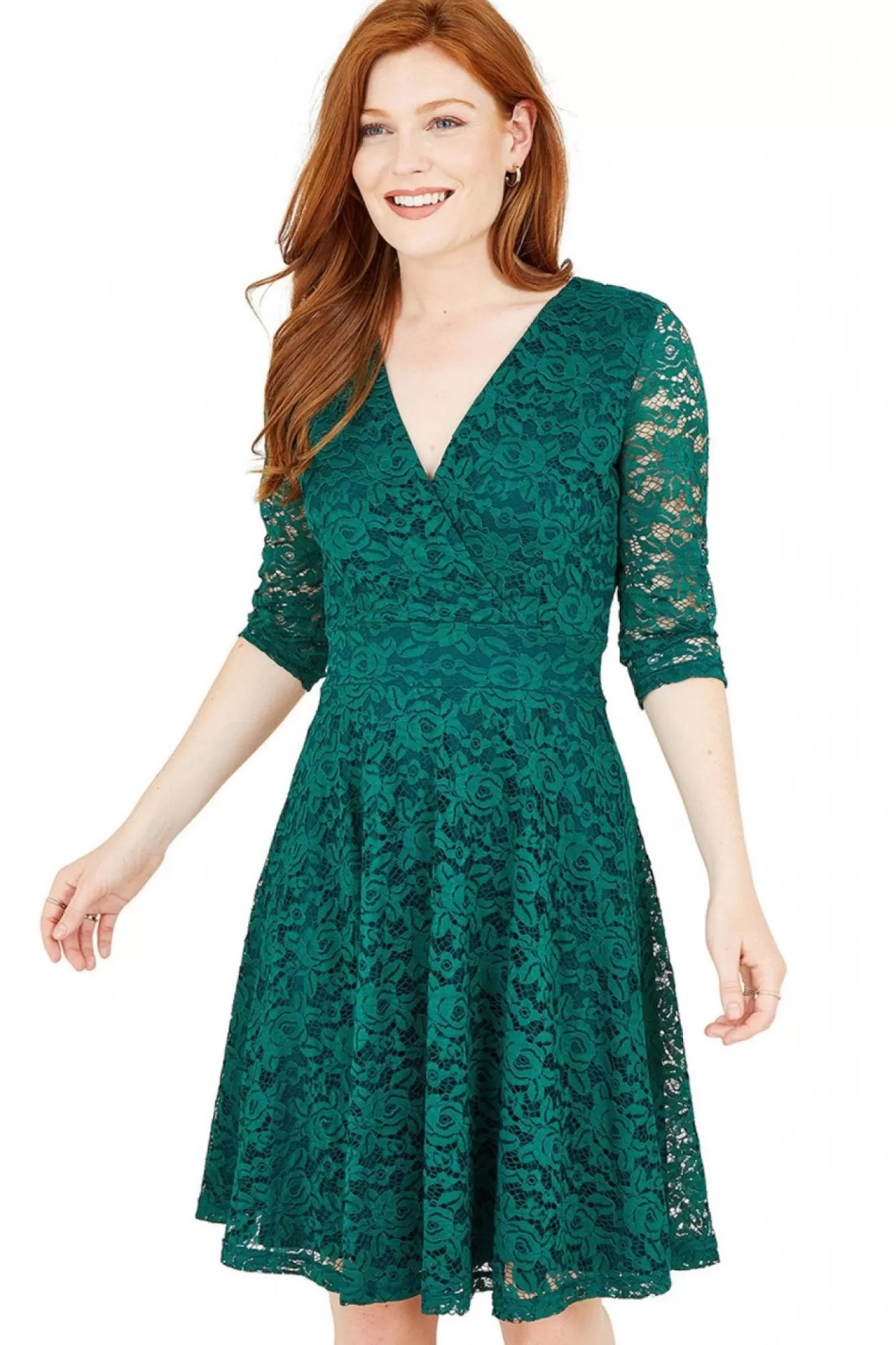 Mini Dresses^Mela London Lace Skater Dress Green
