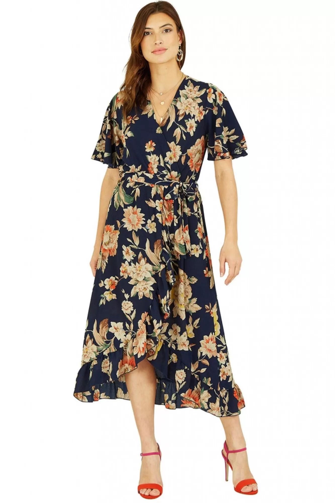 Midi Dresses^Mela London Navy Winter Floral Wrap Midi Dress Blue