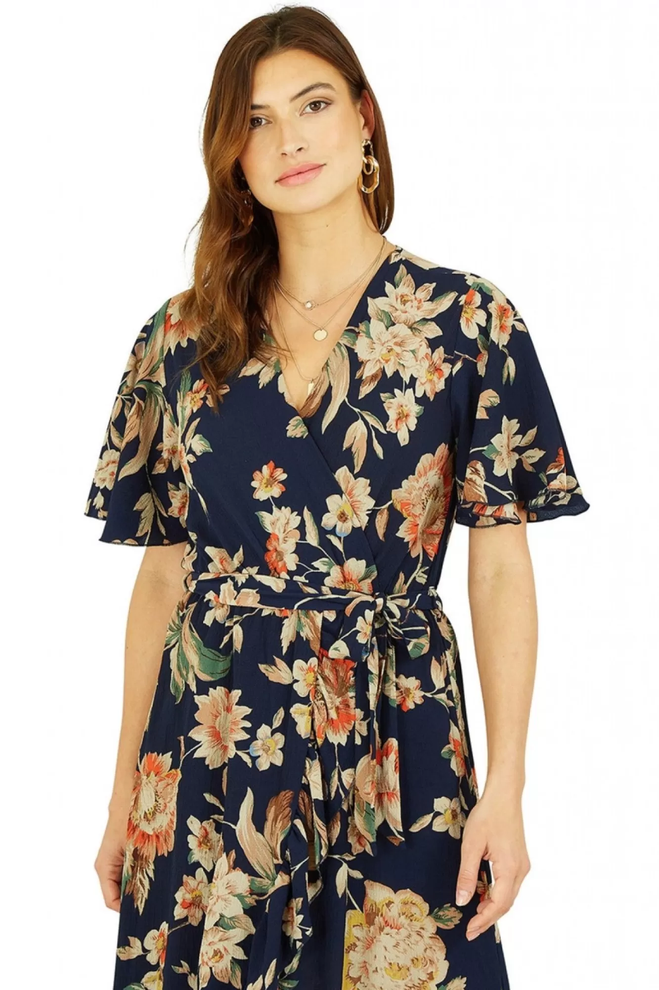 Midi Dresses^Mela London Navy Winter Floral Wrap Midi Dress Blue