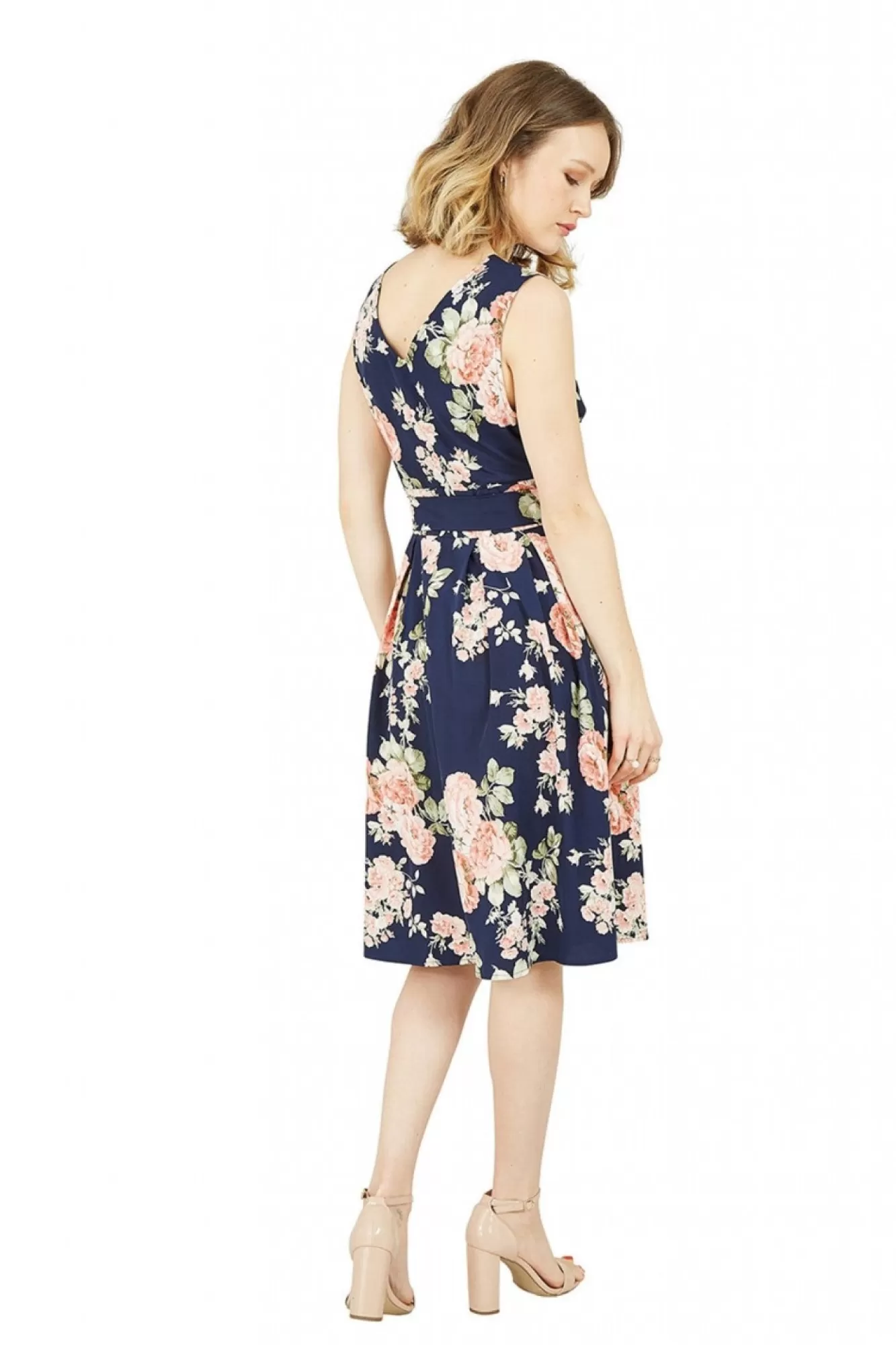 Mini Dresses^Mela London Rose Printed Wrap Over Sleeveless Skater Dress Blue