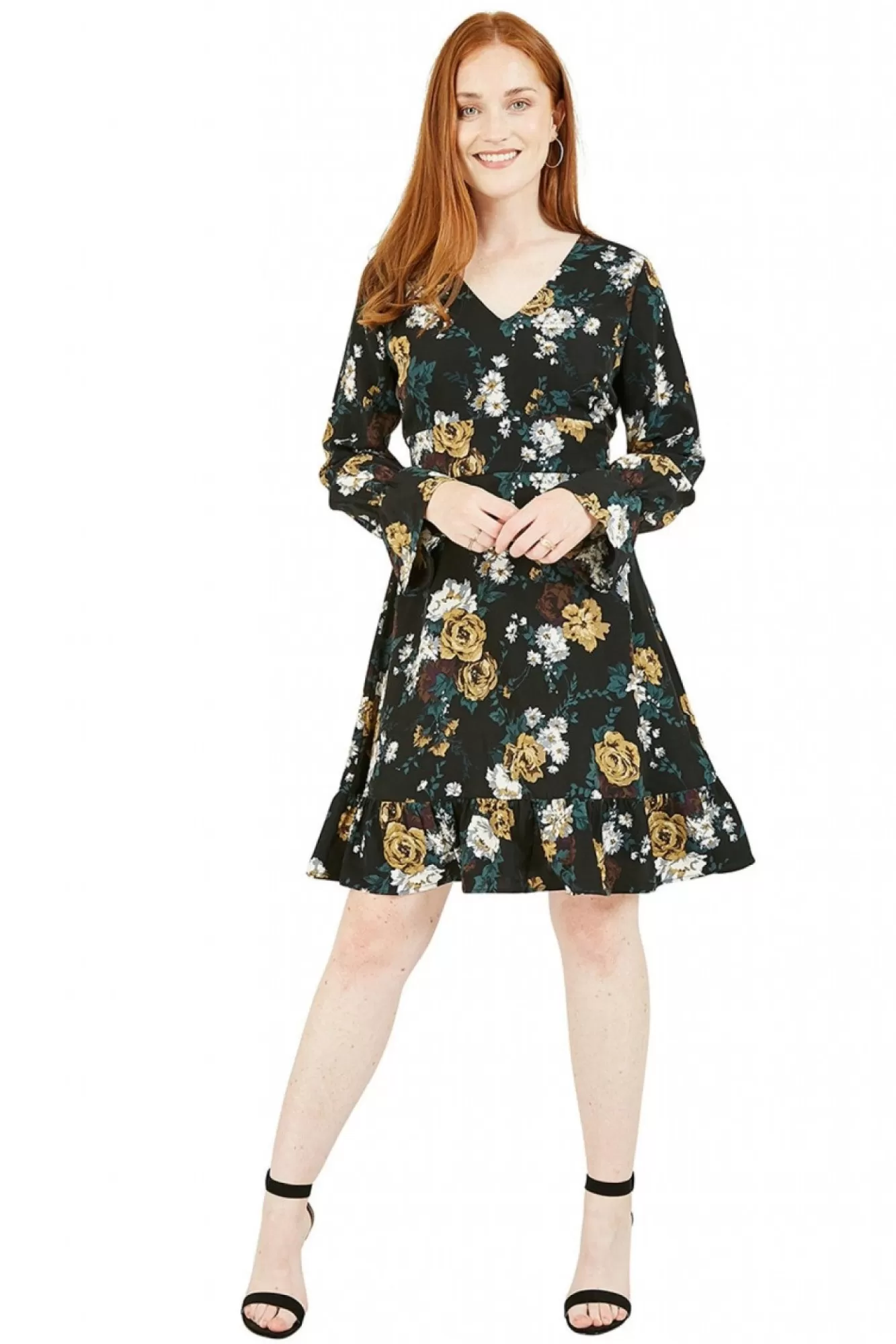 Mini Dresses^Mela London Rose Skater Dress With Frill Hem Black