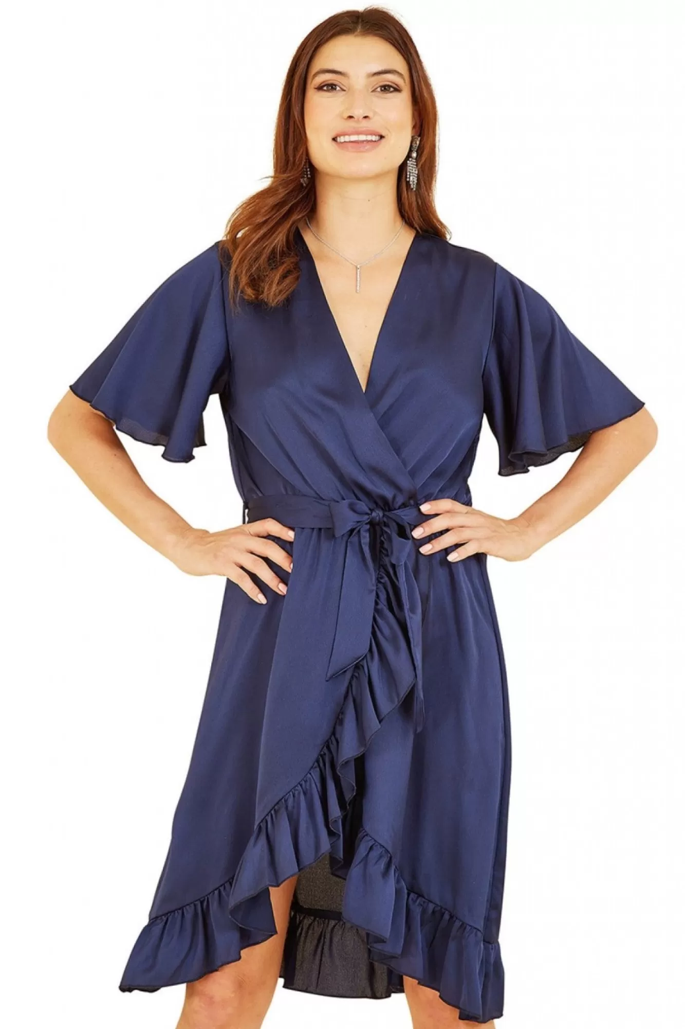 Mini Dresses^Mela London Satin Wrap Dress Navy