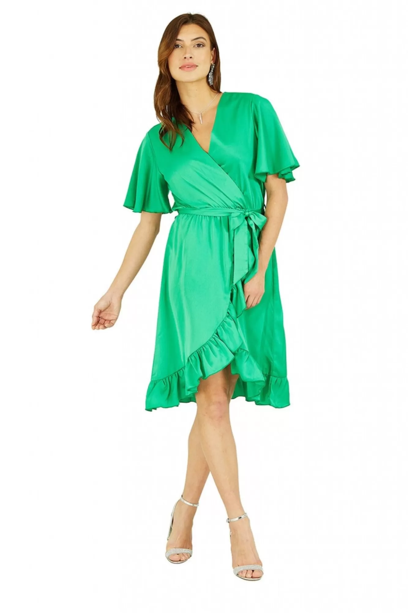 Mini Dresses^Mela London Satin Wrap Dress Green