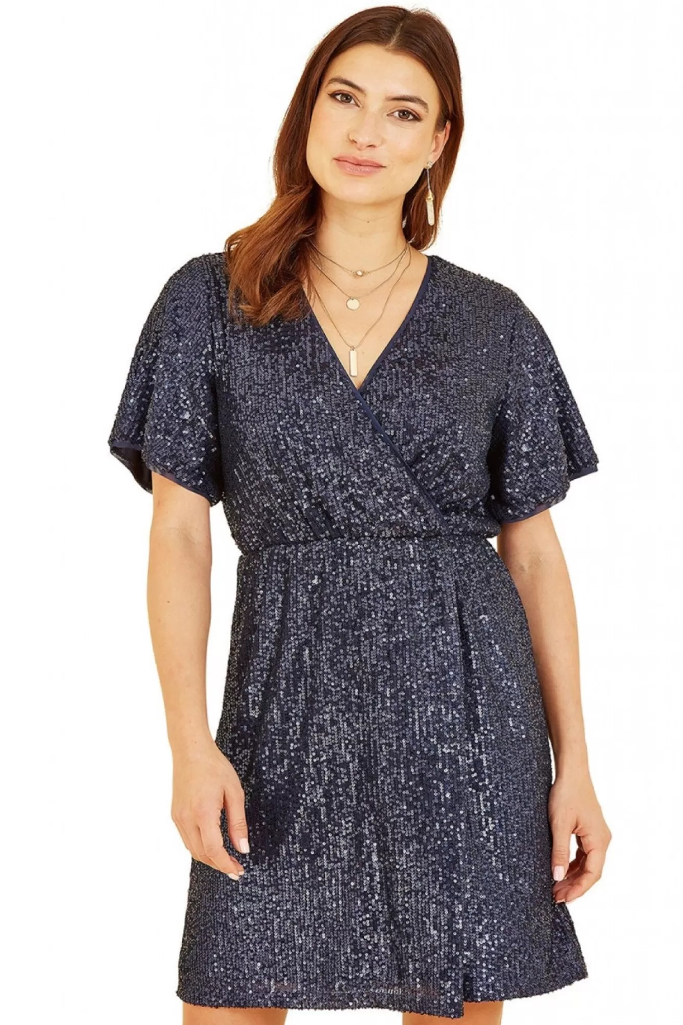 Mini Dresses^Mela London Sequin Kimono Sleeve Wrap Dress Navy