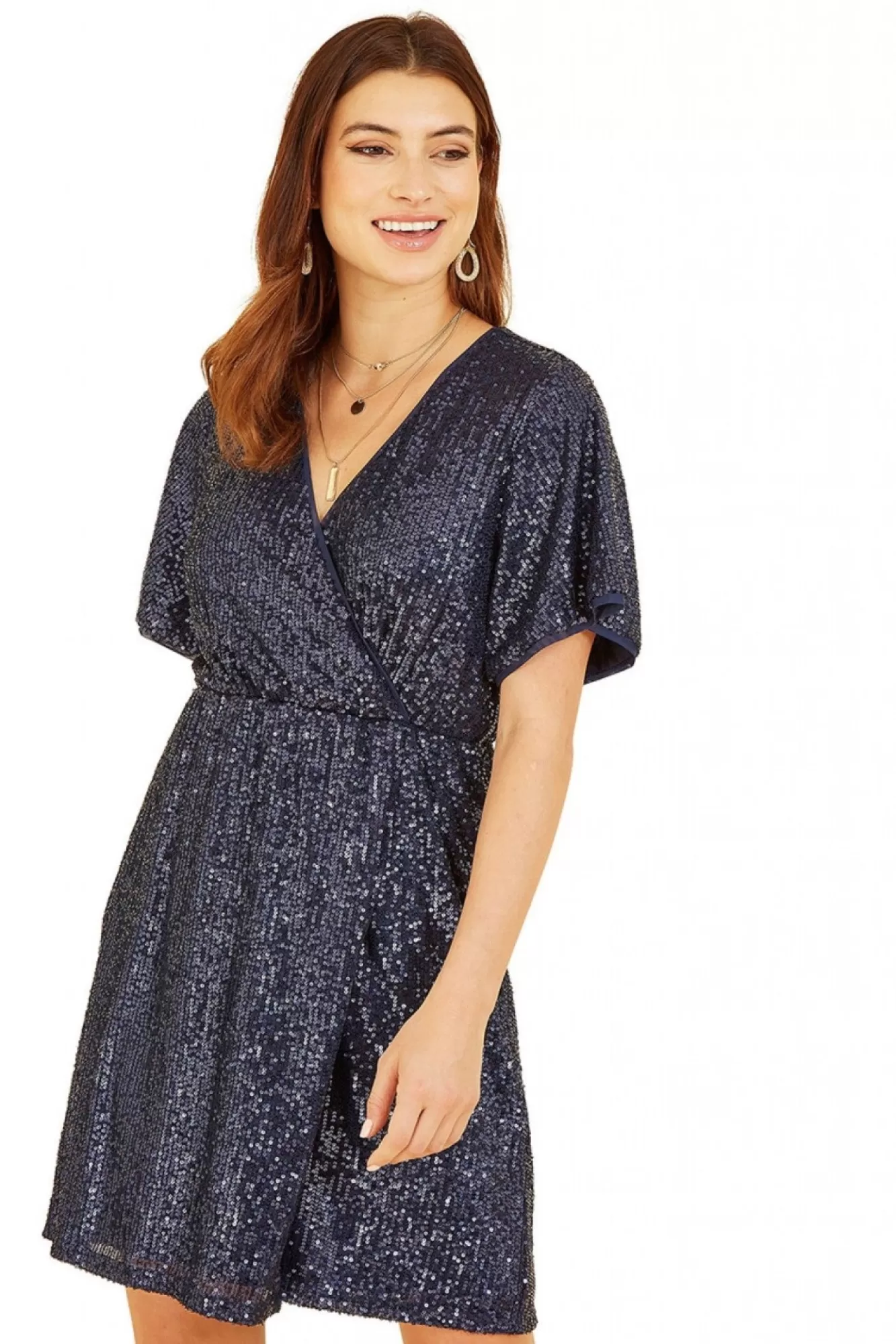 Mini Dresses^Mela London Sequin Kimono Sleeve Wrap Dress Navy