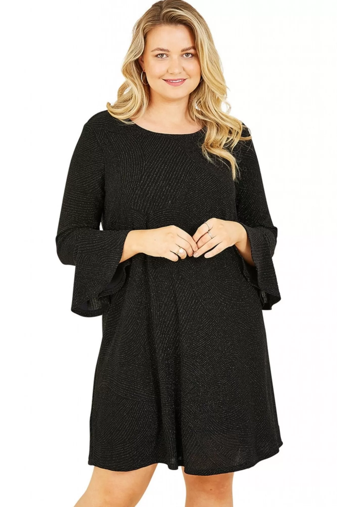 Mini Dresses^Mela London Sparkle Tunic With Fluted Sleeves Black