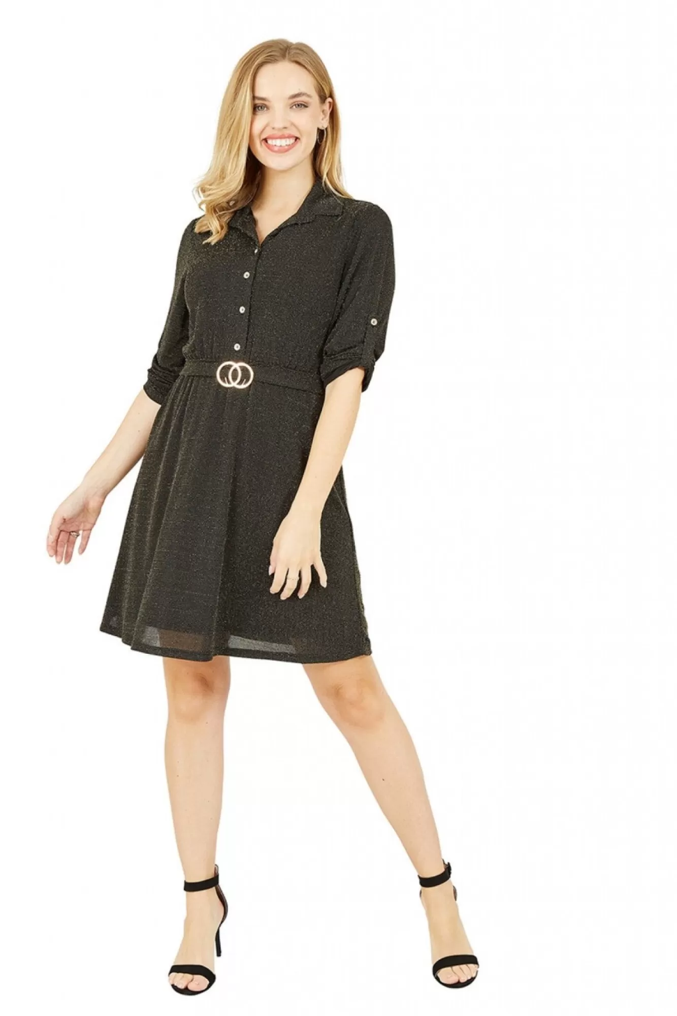 Mini Dresses^Mela London Sparkly Shirt Dress Black