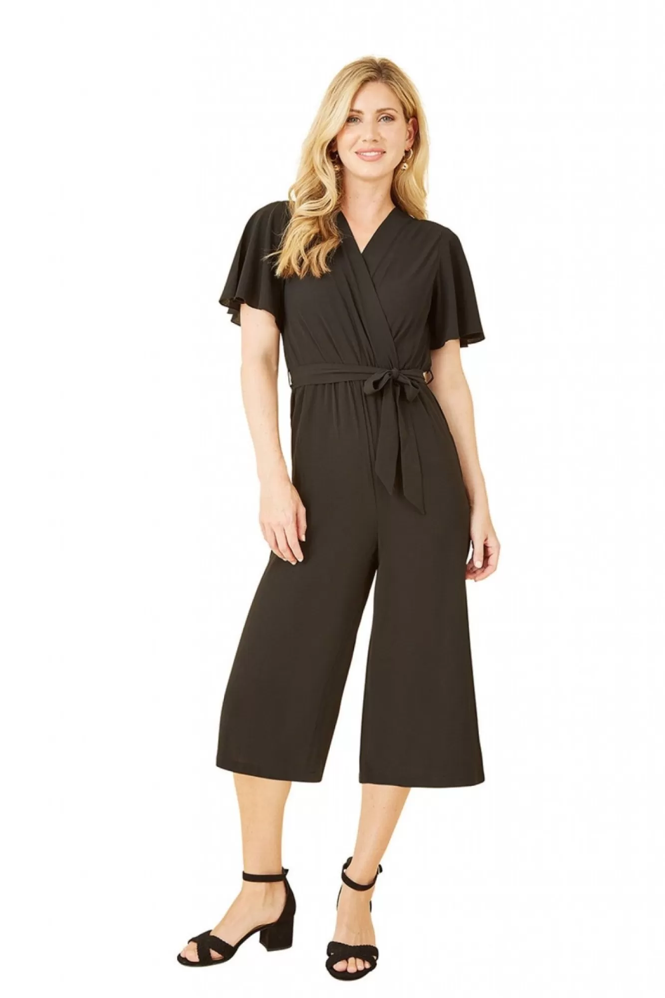 Jumpsuits^Mela London Wrap Over Jumpsuit With Angel Sleeve Black