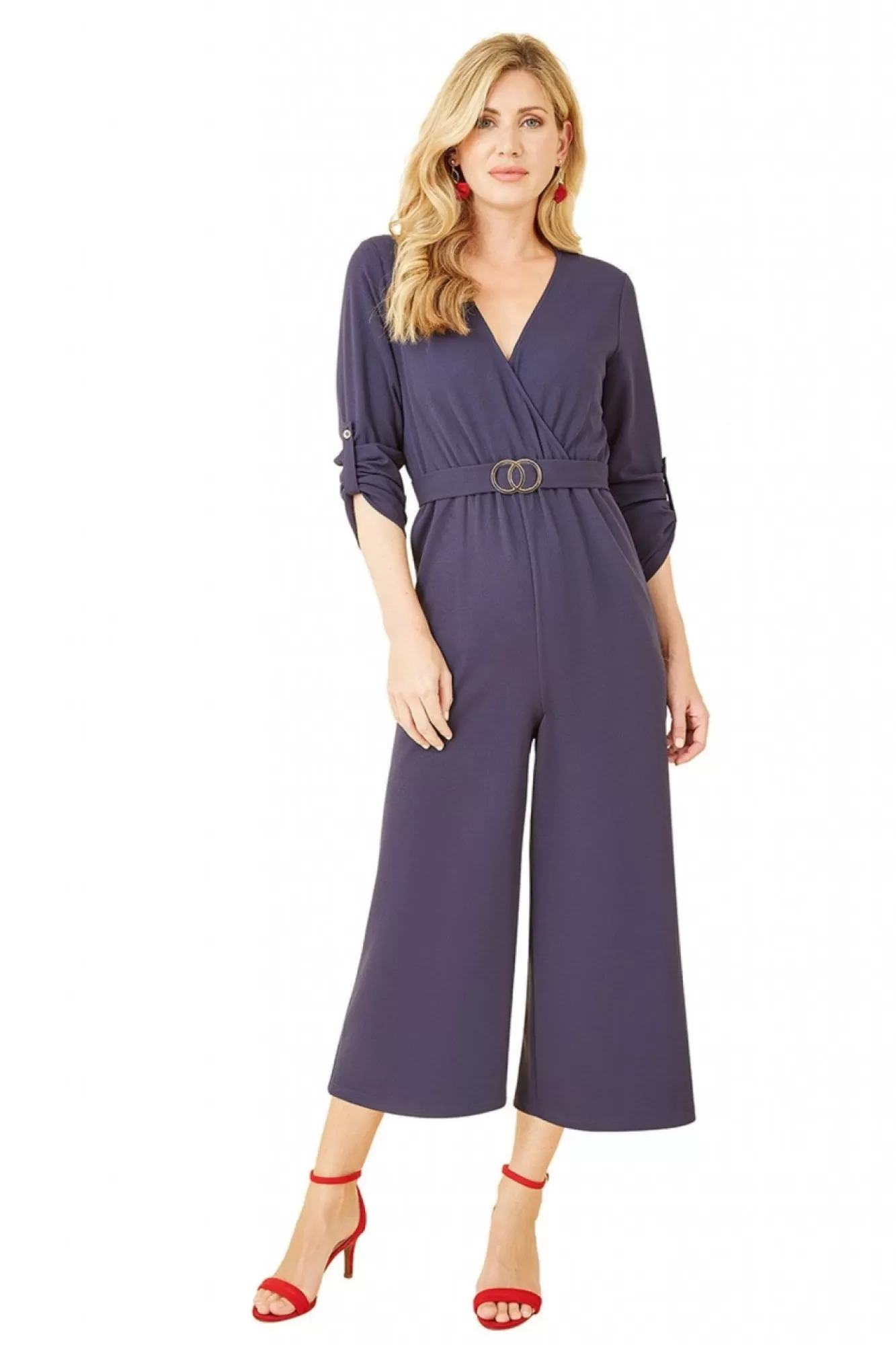 Jumpsuits^Mela London Wrap Over Stretch Jumpsuit With Gold Belt Navy