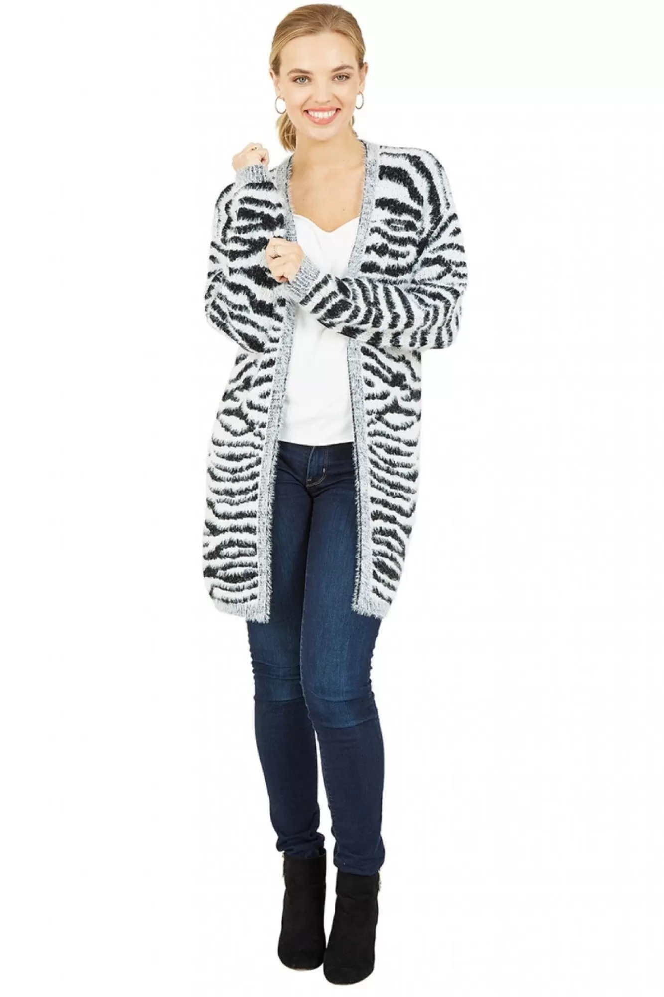 Cardigans^Mela London Zebra Knitted Edge To Edge Cardigan Black
