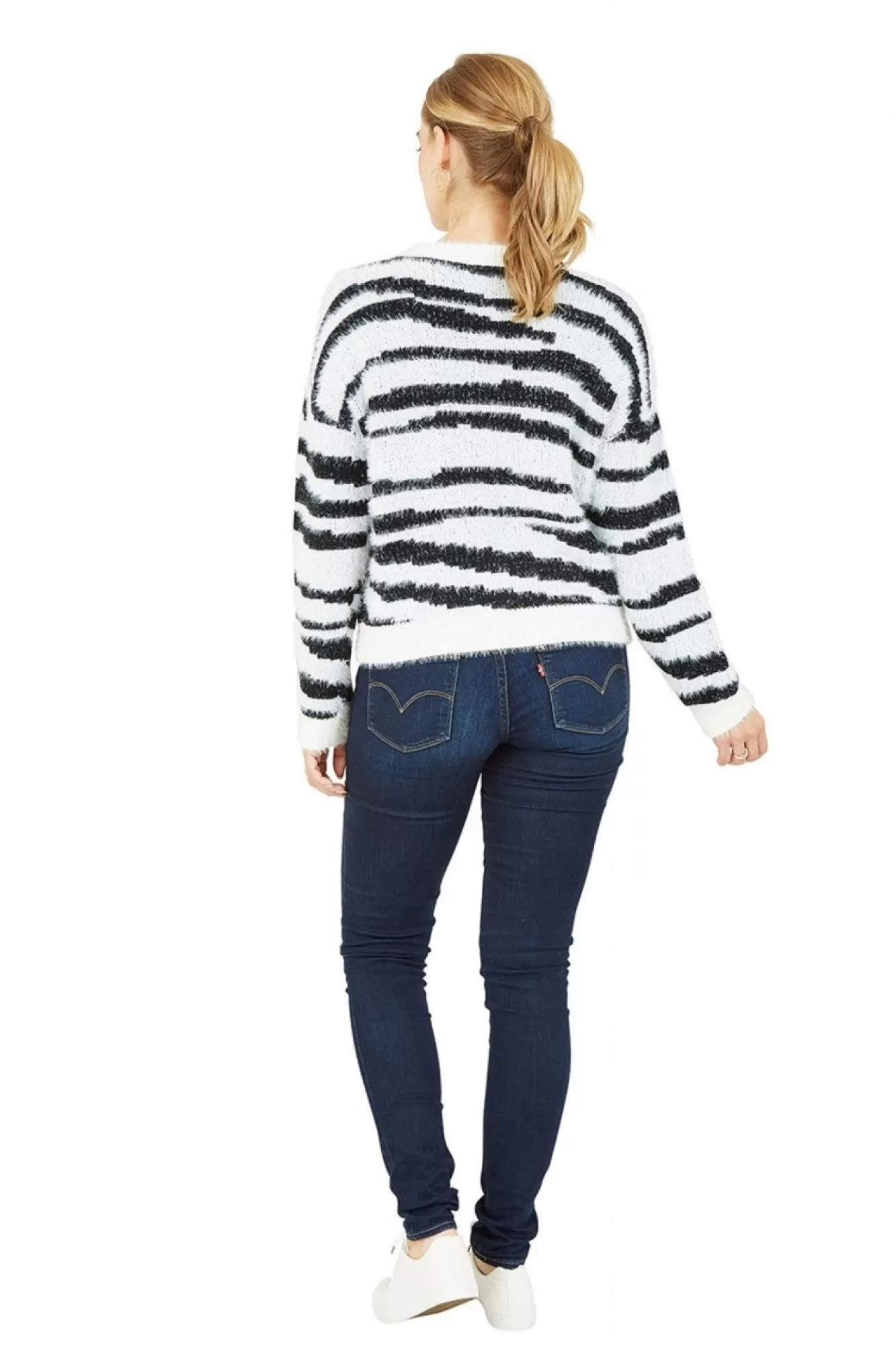 Jumpers^Mela London Zebra Knitted Fluffy Jumper Black