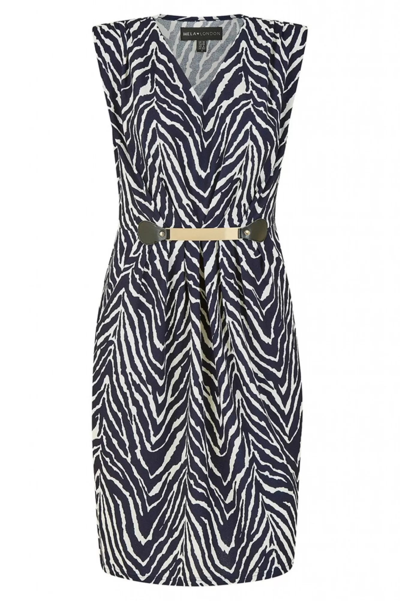 Mini Dresses^Mela London Zig Zag Jersey Pocket Dress With Gold Bar Navy