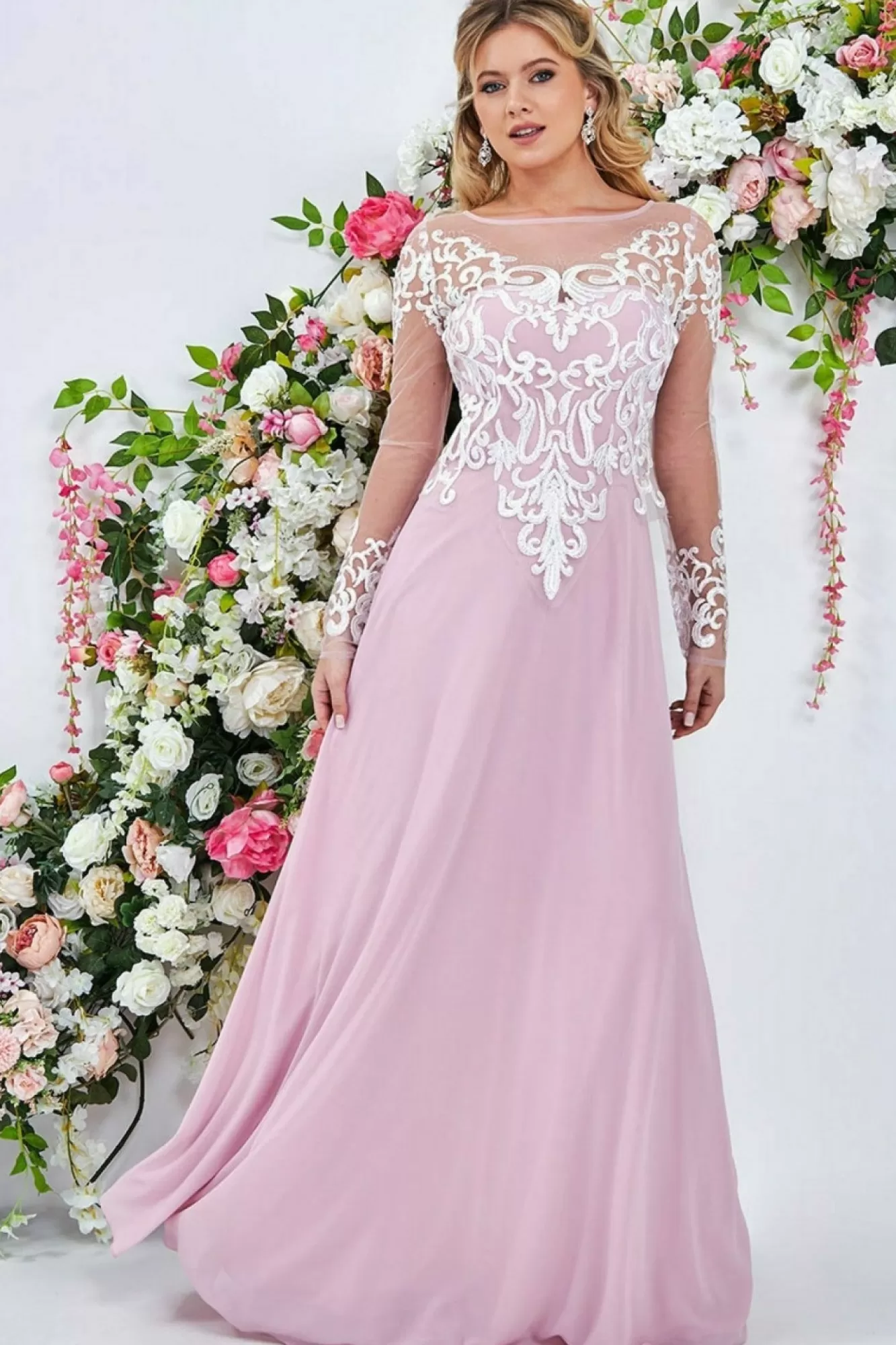 Maxi Dresses^* Mesh & Lace Embroidered Bodice Maxi Blush